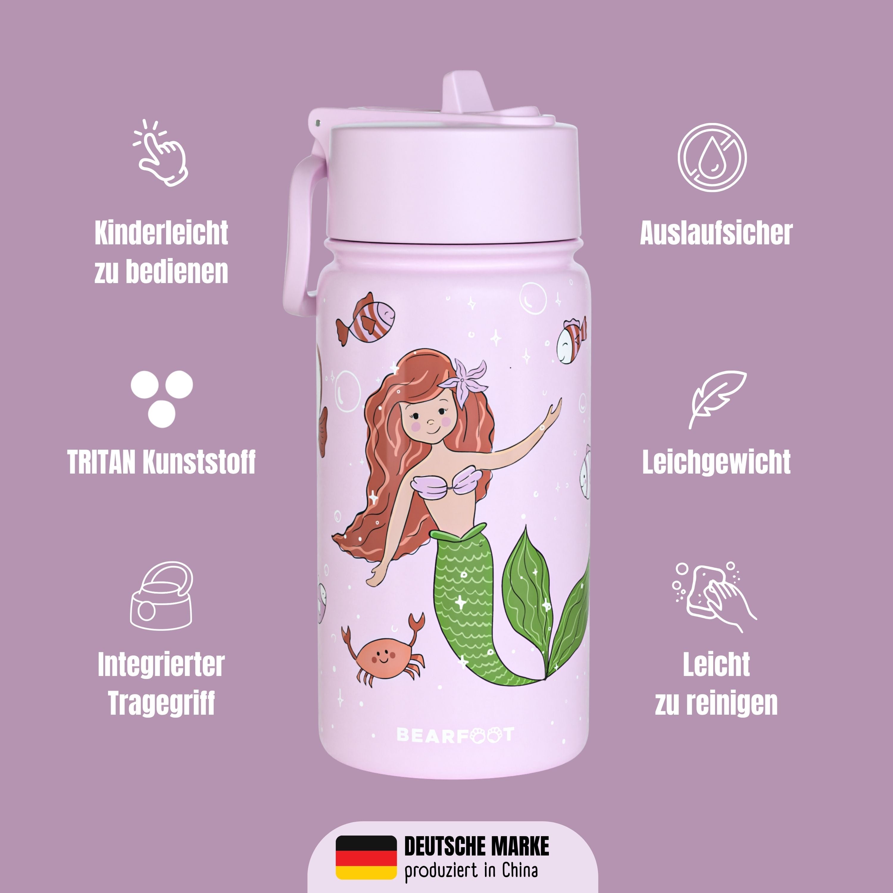 Thermo Kinder Trinkflasche Edelstahl - Meerjungfrau lila