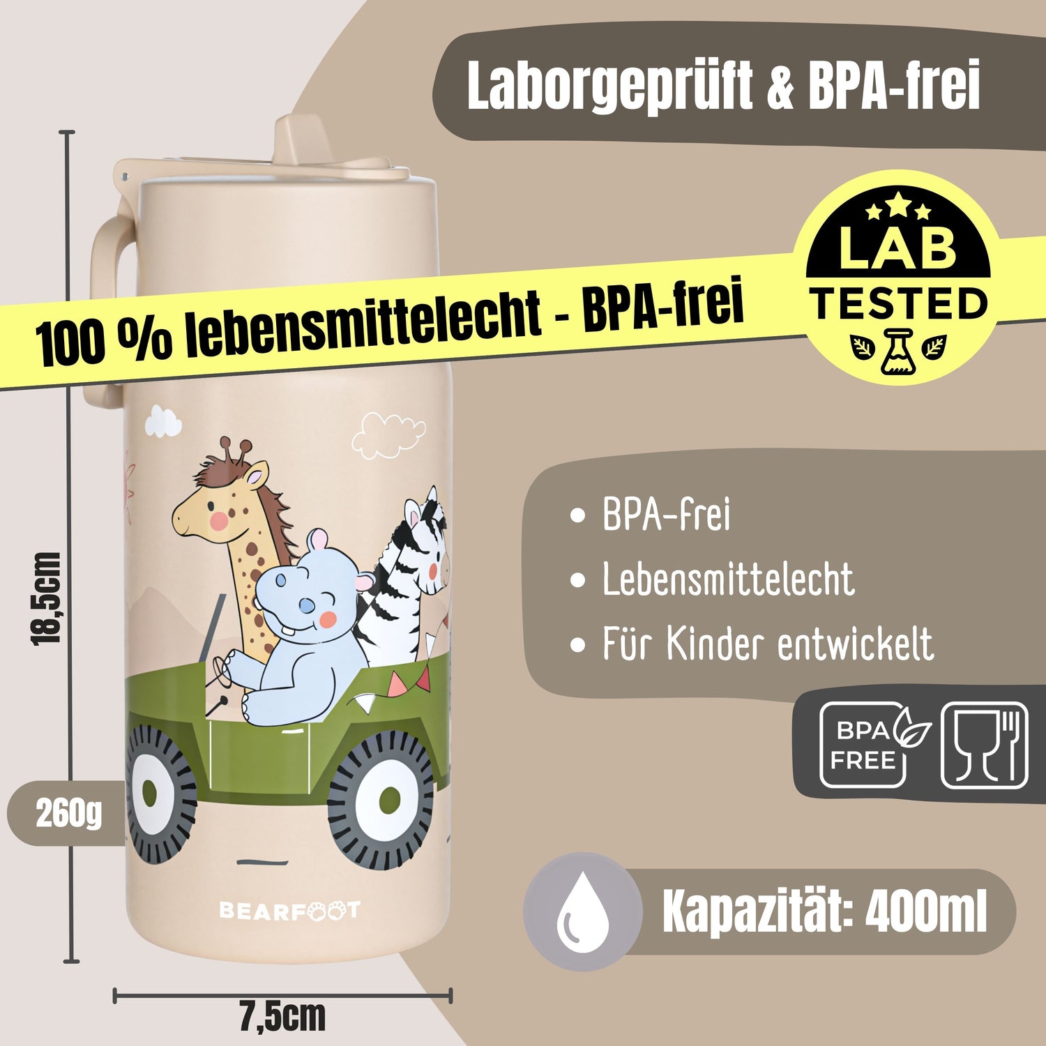 Thermo Kinder Trinkflasche Edelstahl - Safari braun