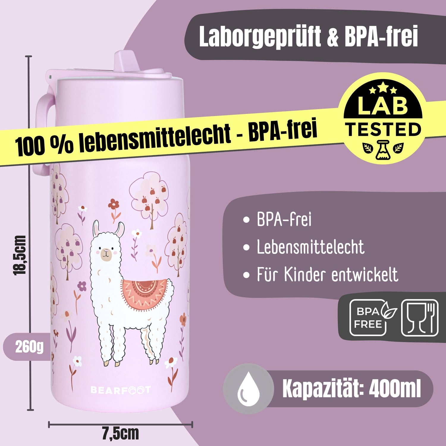Thermo børne drikkedunk i rustfrit stål - lama lilla