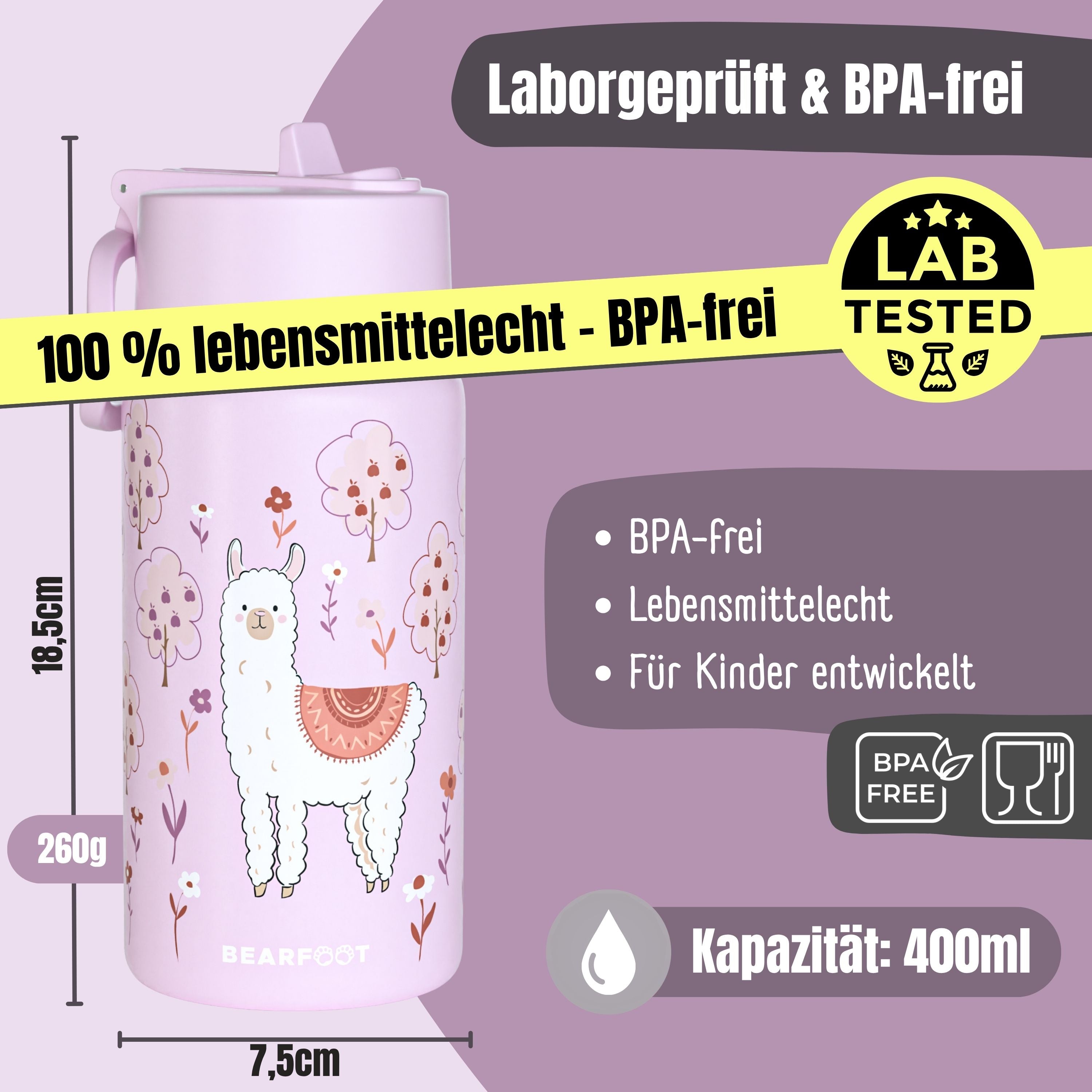 Thermo børne drikkedunk i rustfrit stål - lama lilla