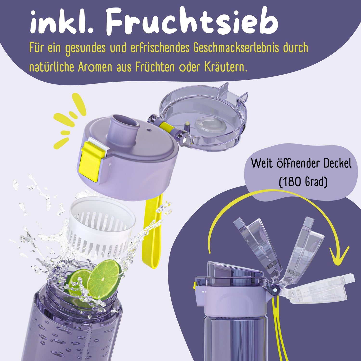 Kinderdrinkfles, 500 ml, lichtgewicht - zeemeermin paars