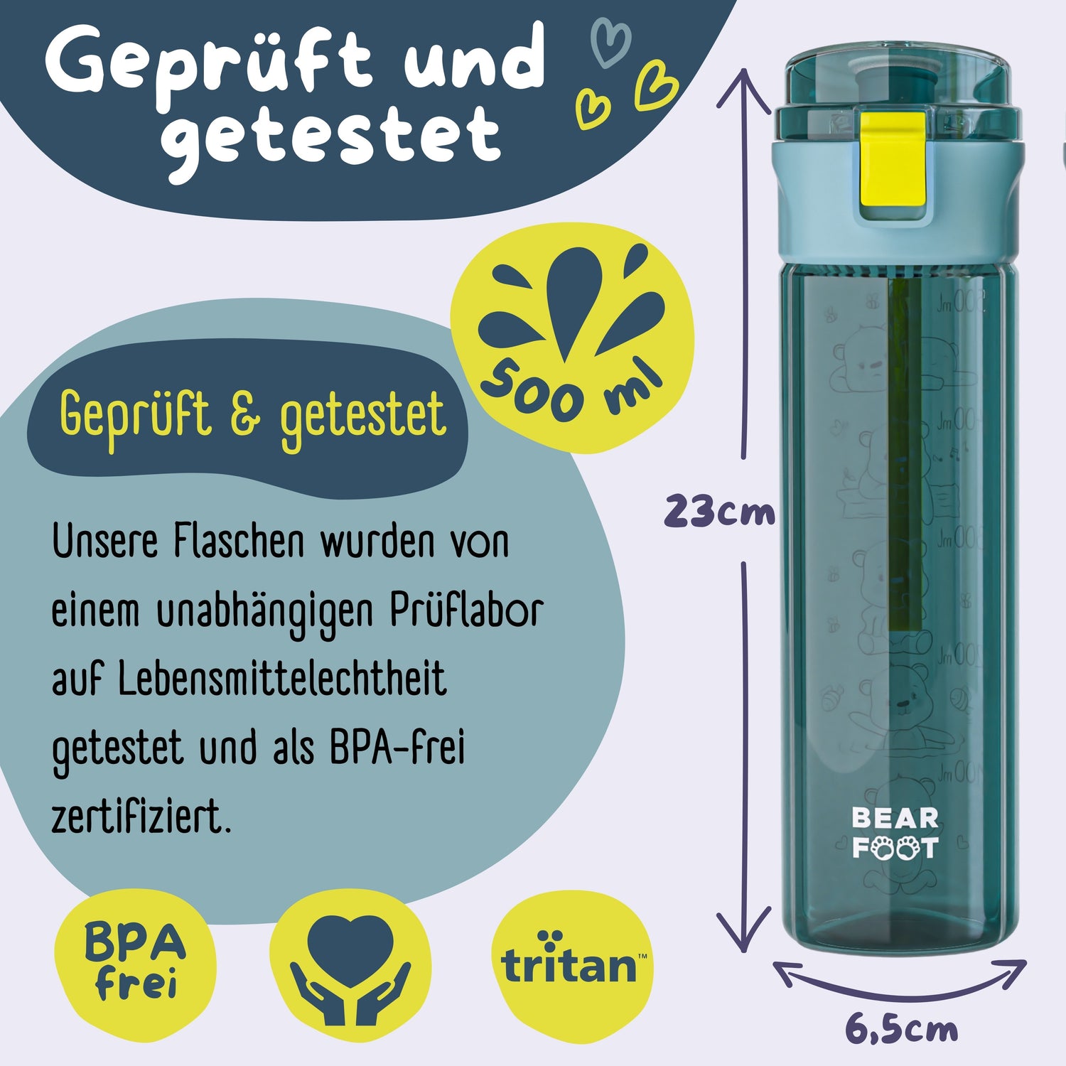 Trinkflasche Kinder, 500ml, leicht - Logo-blau