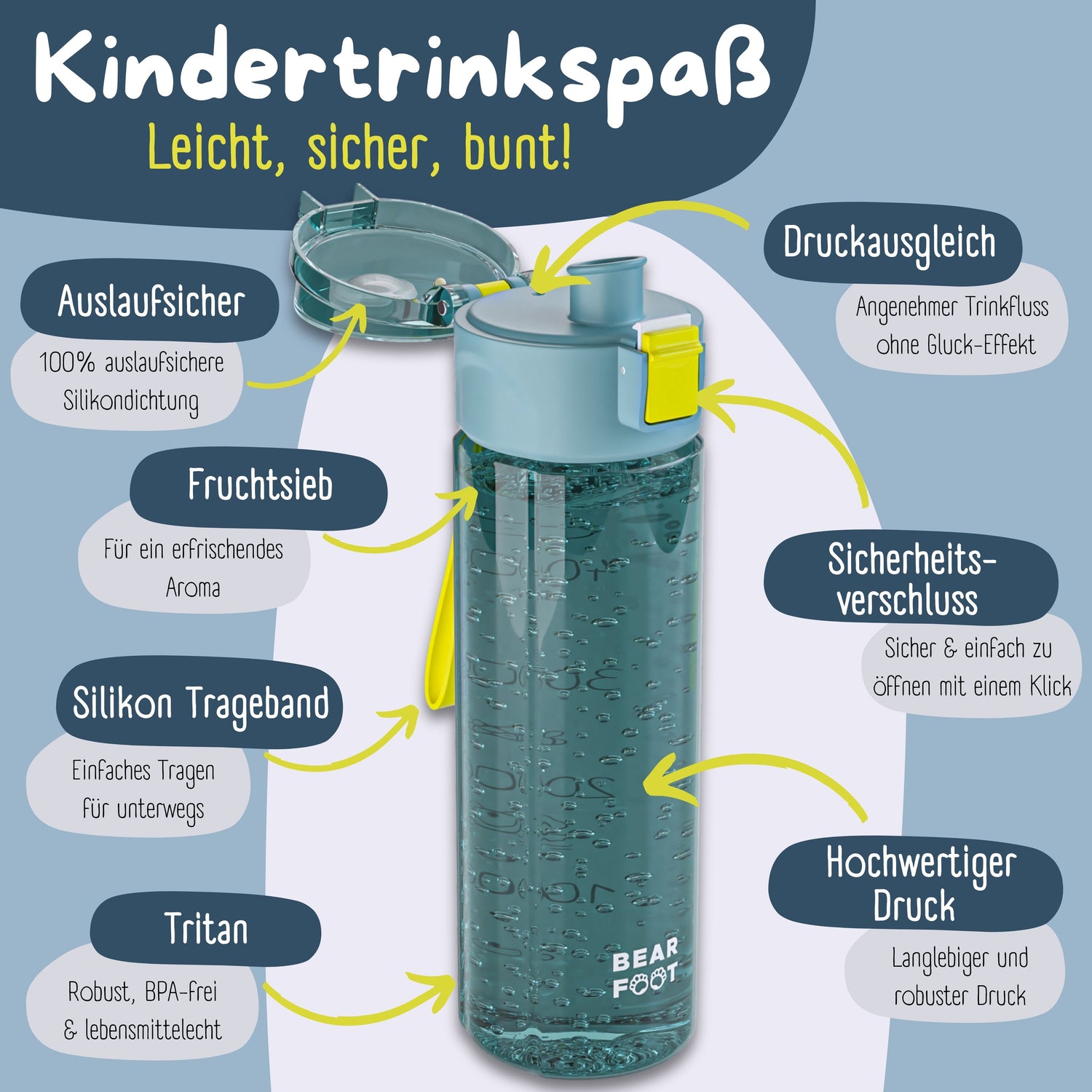 Trinkflasche Kinder, 500ml, leicht - Logo-blau