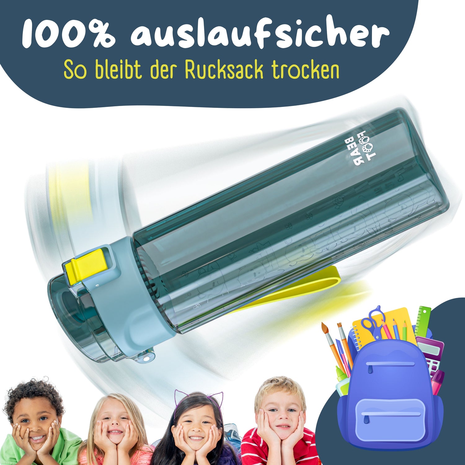 Trinkflasche Kinder, 500ml, leicht - Logo-blau