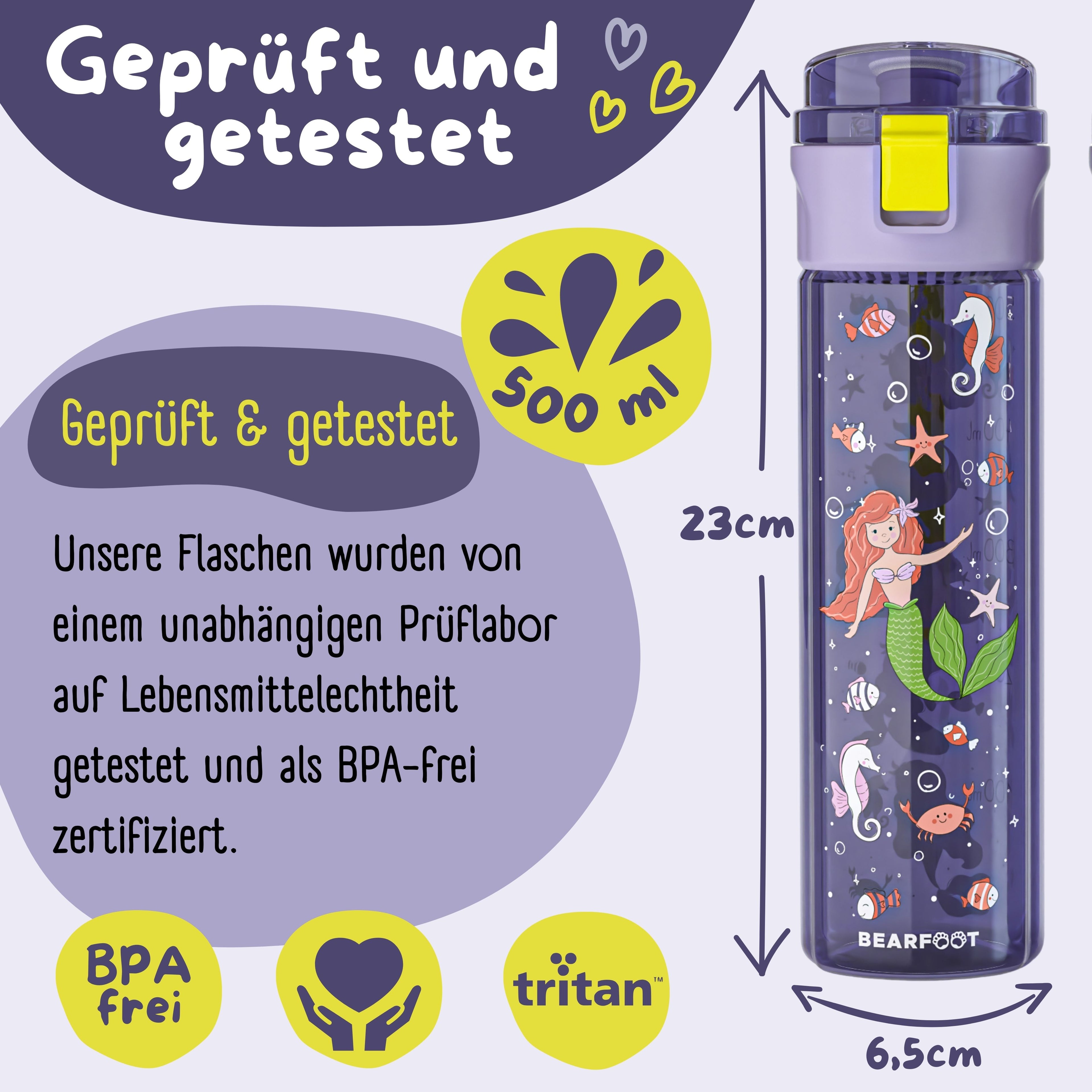 Trinkflasche Kinder, 500ml, leicht - Meerjungfrau-lila