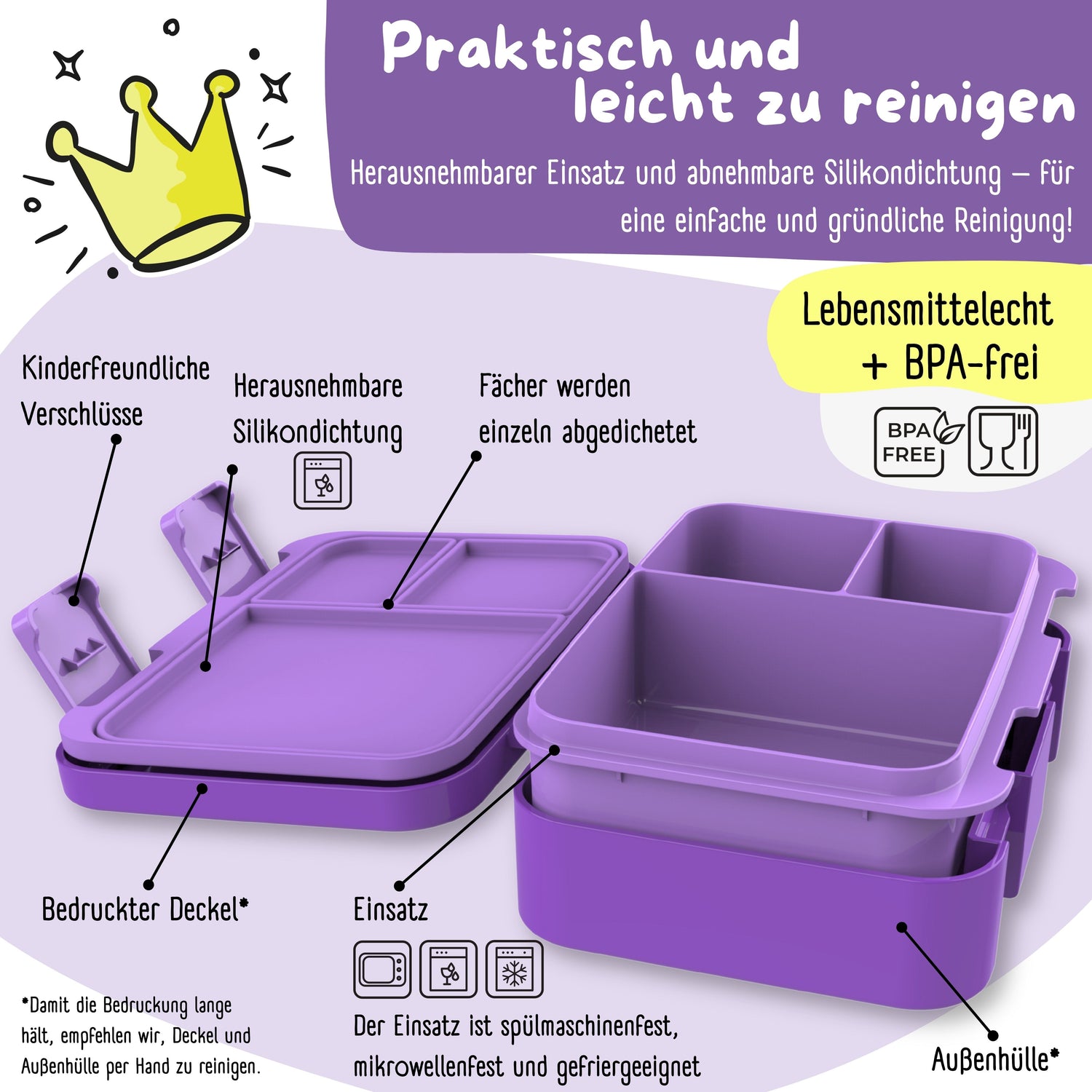 Brotdose mit Fächern, leicht &amp; auslaufsicher - Einhorn GLOW