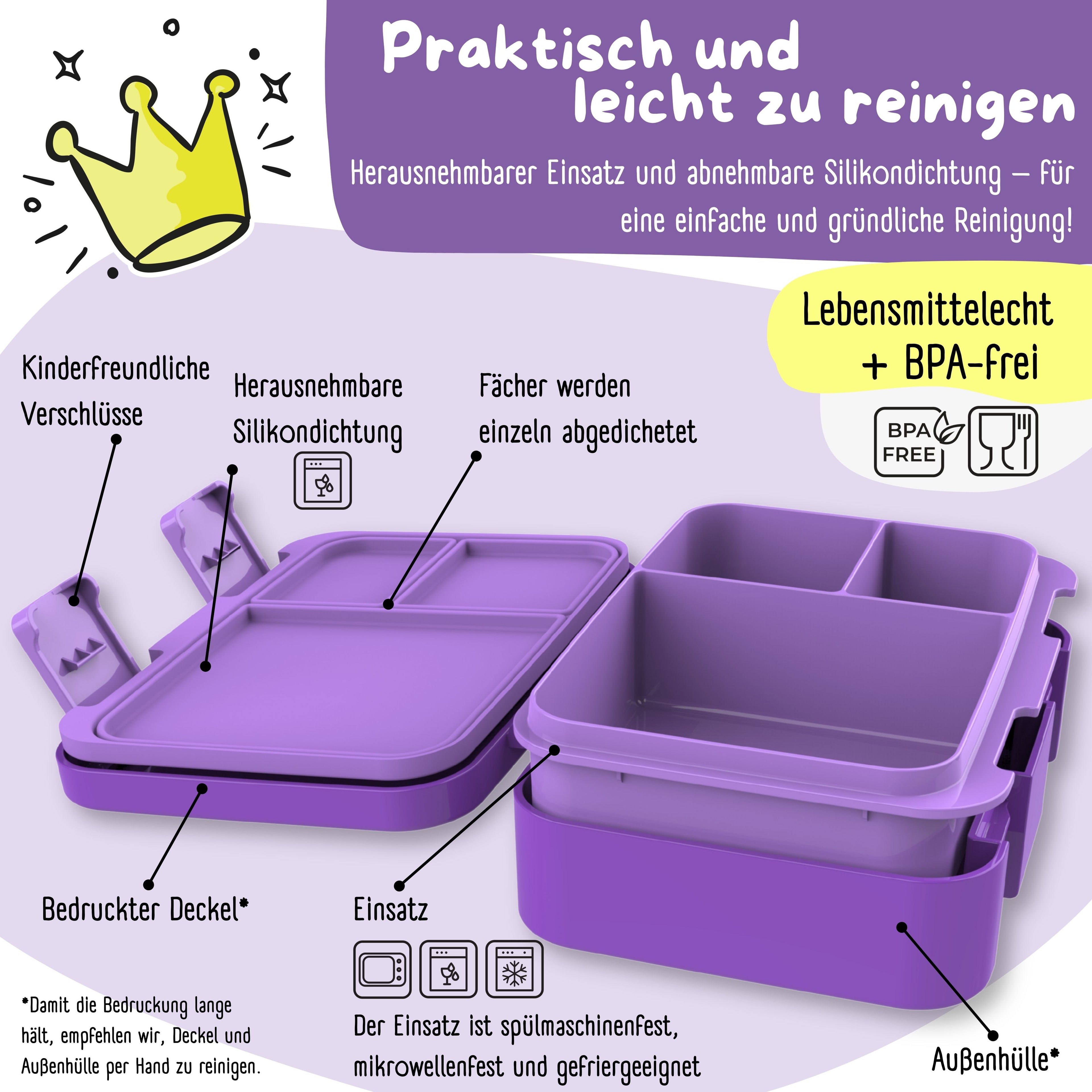 Brotdose mit Fächern, leicht &amp; auslaufsicher - Einhorn GLOW