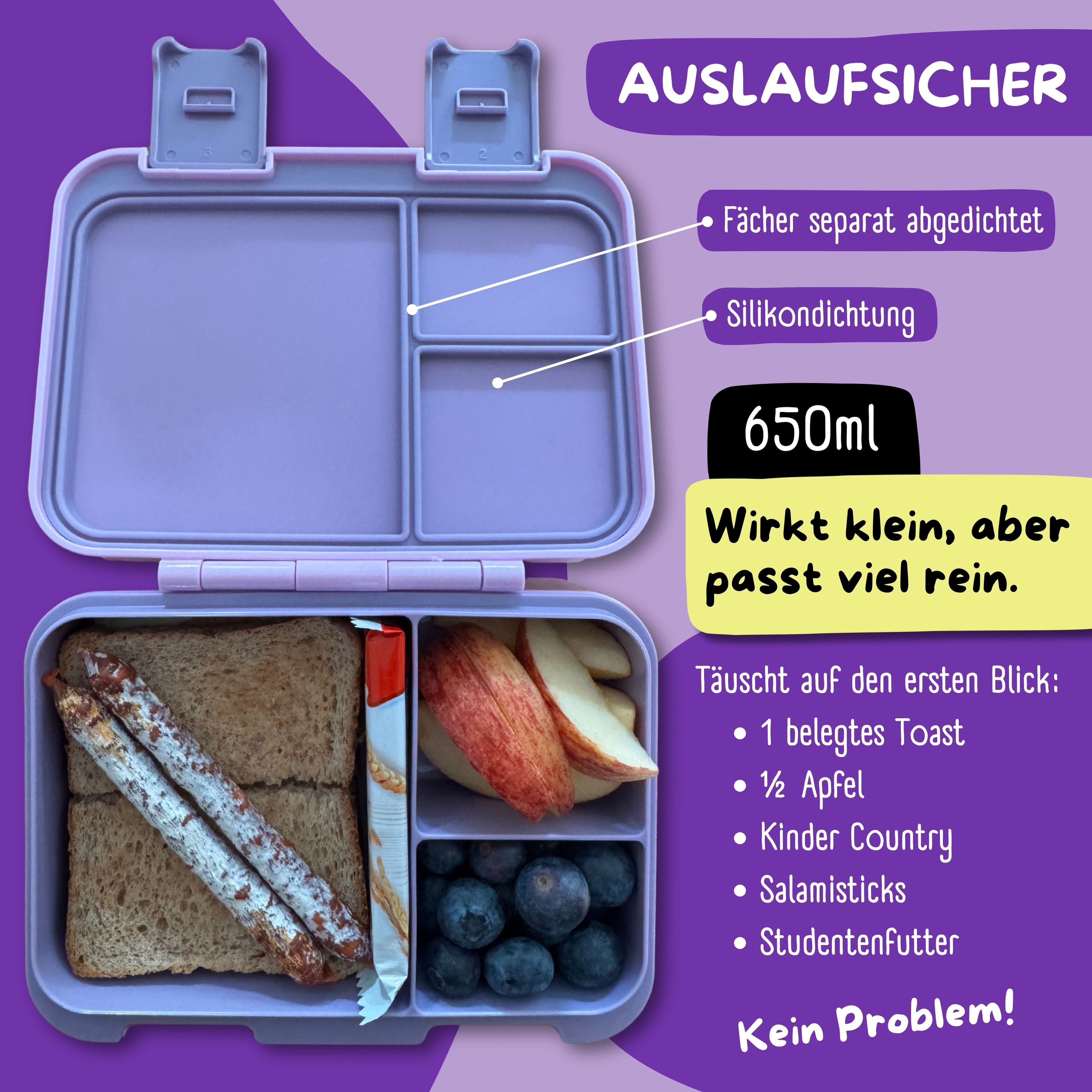 Brotdose mit Fächern, leicht &amp; auslaufsicher - Einhorn GLOW