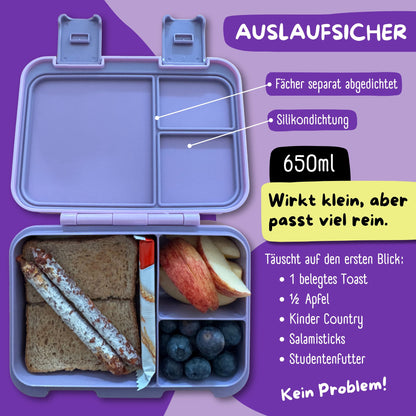 Brotdose mit Fächern, leicht &amp; auslaufsicher - Einhorn GLOW