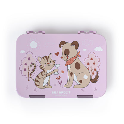 Kinderlunchbox met vakken, lunchbox - hond &amp; kat paars