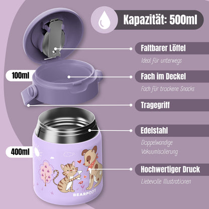 Thermobehälter Kinder Edelstahl - Hund &amp; Katze lila
