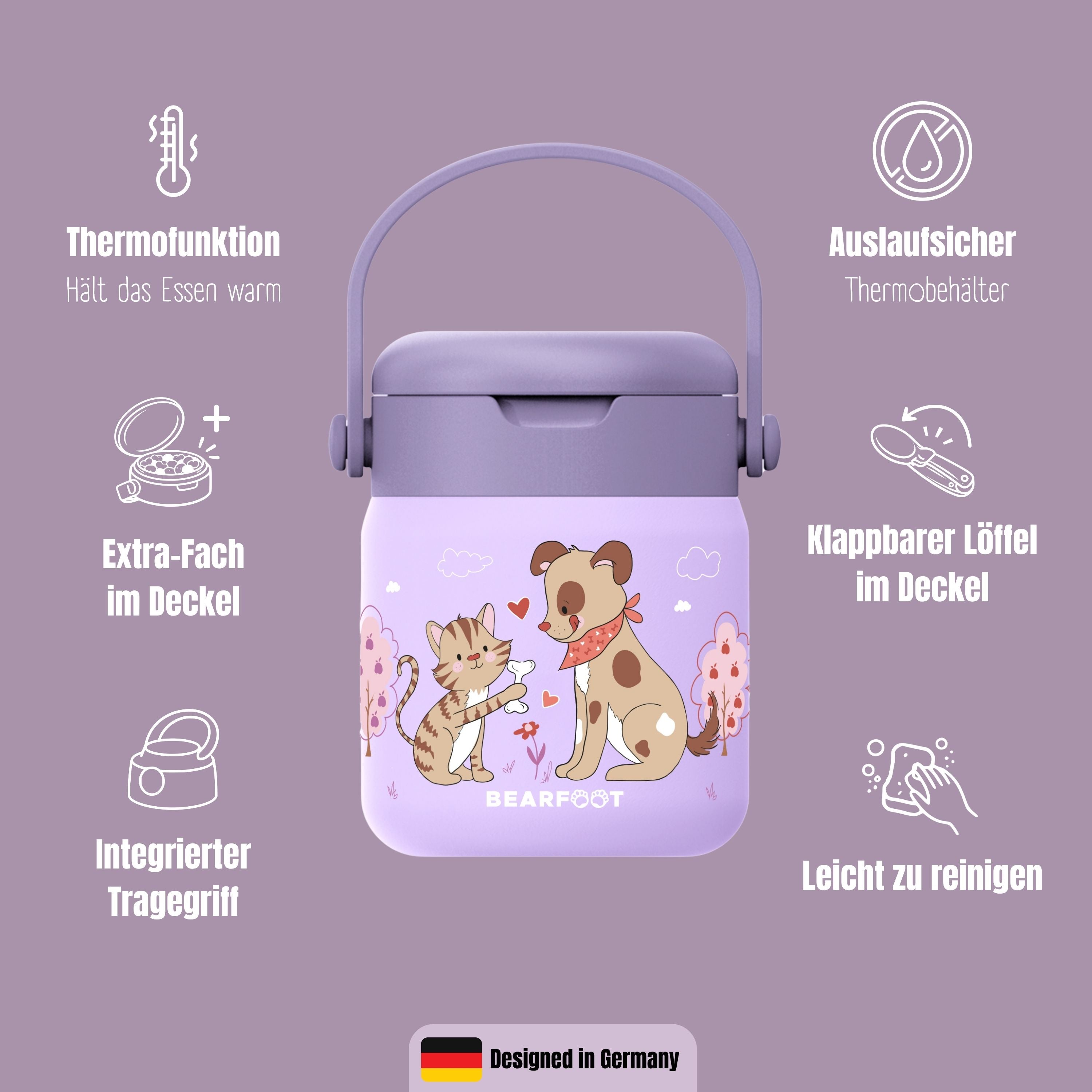 Thermobehälter Kinder Edelstahl - Hund &amp; Katze lila
