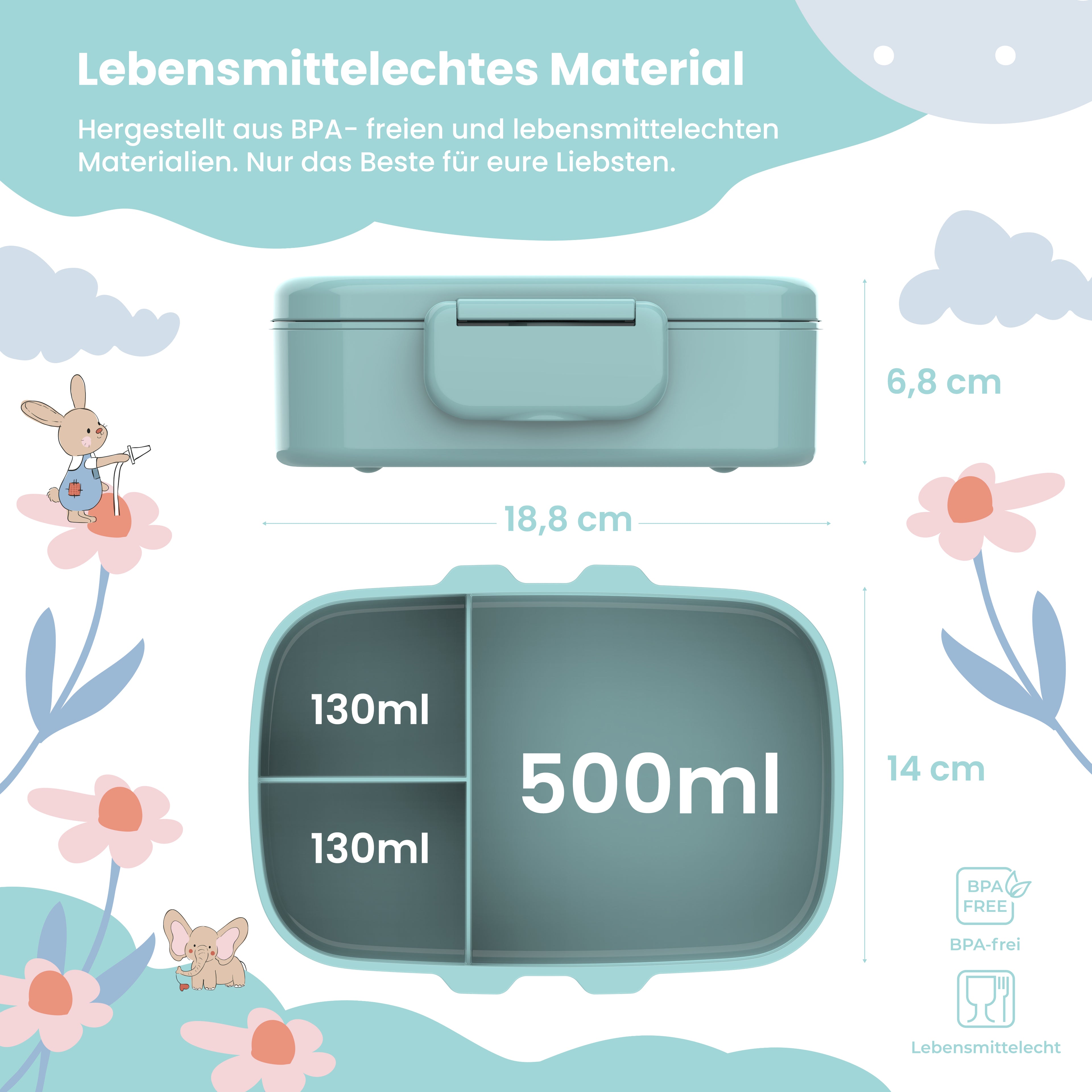 Brotdose Kinder mit Fächern, leicht &amp; auslaufsicher - mint