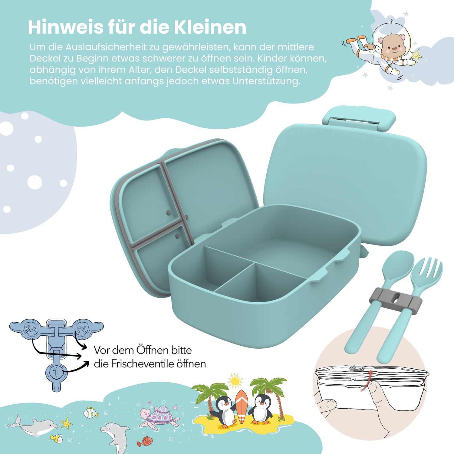 Brotdose Kinder mit Fächern, leicht &amp; auslaufsicher - mint