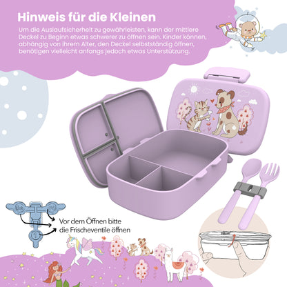 Brotdose Kinder Fächern, leicht &amp; auslaufsicher - Hund Katze