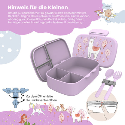 Brotdose Kinder mit Fächern, leicht &amp; auslaufsicher - Lama