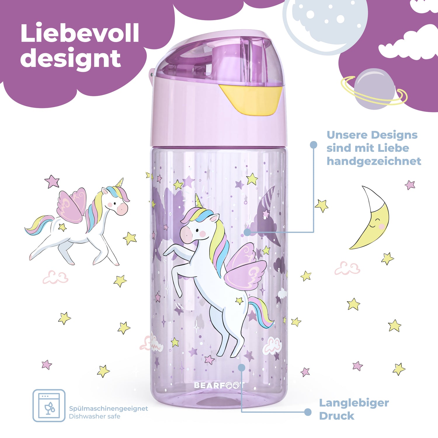 Paquete Unicornio: Bento Box M, botella para beber de 450 ml y botella aislante de 400 ml