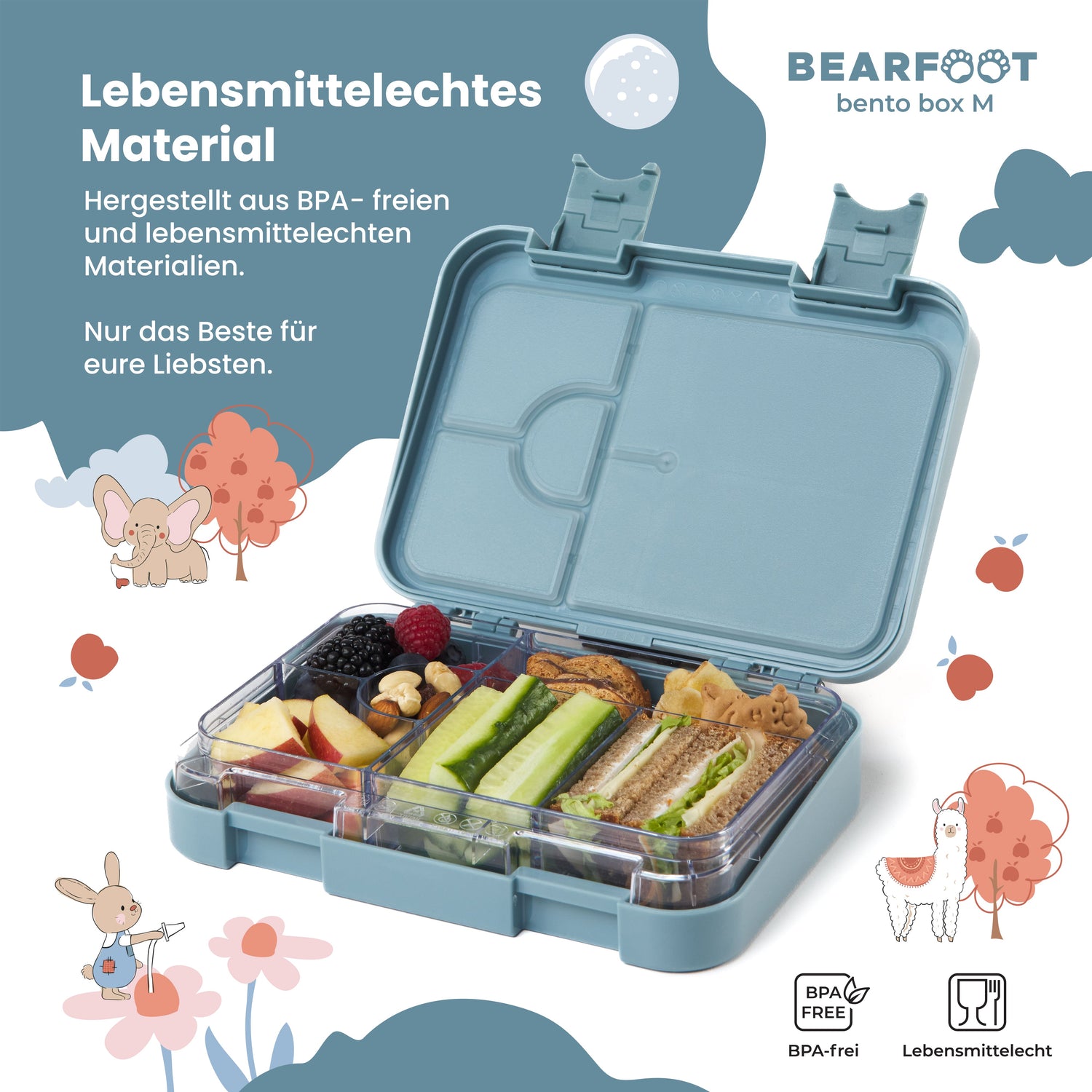 Kinderlunchbox met vakken, lunchbox - hond &amp; kat blauw