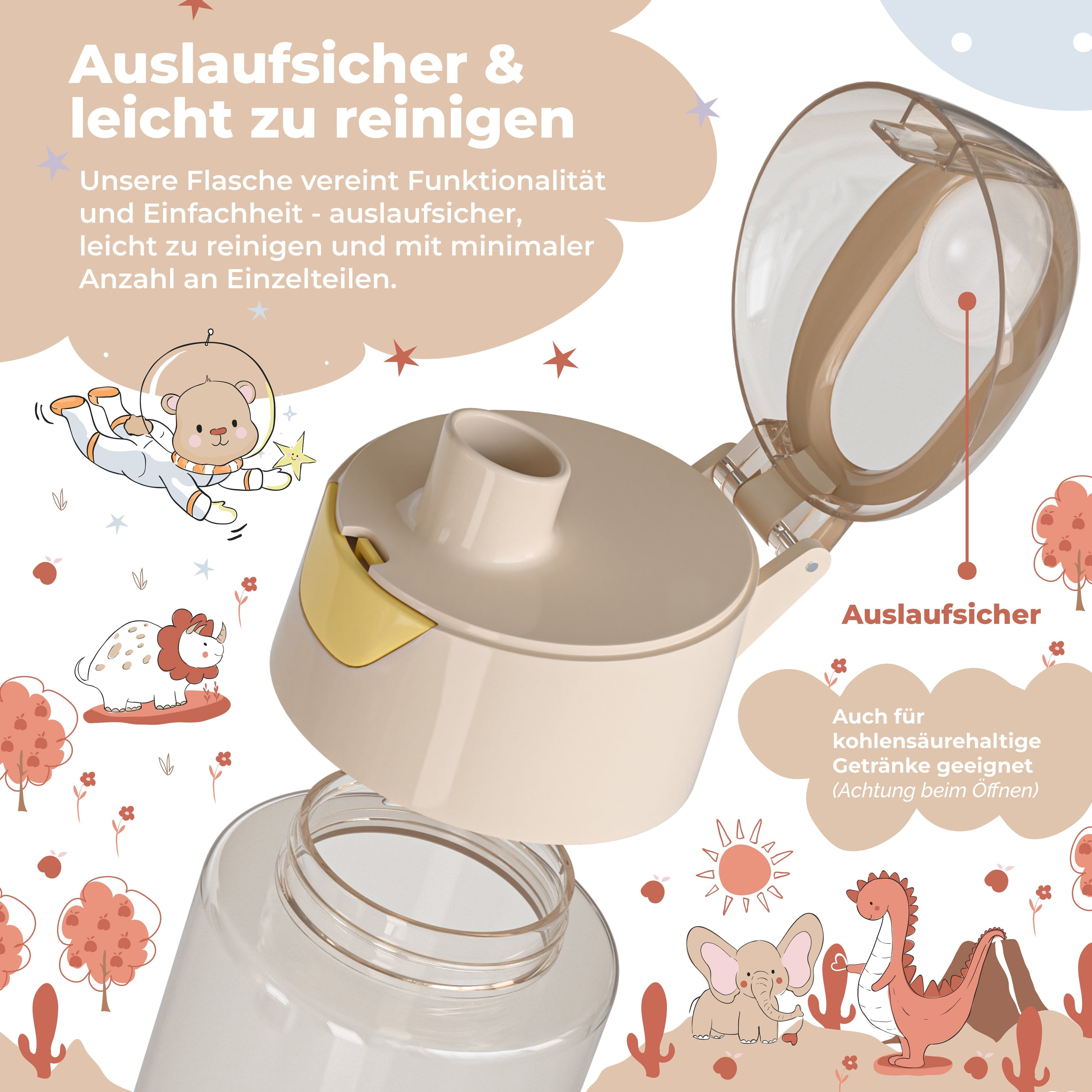 Trinkflasche Kinder, leichte Wasserflasche - Dinos