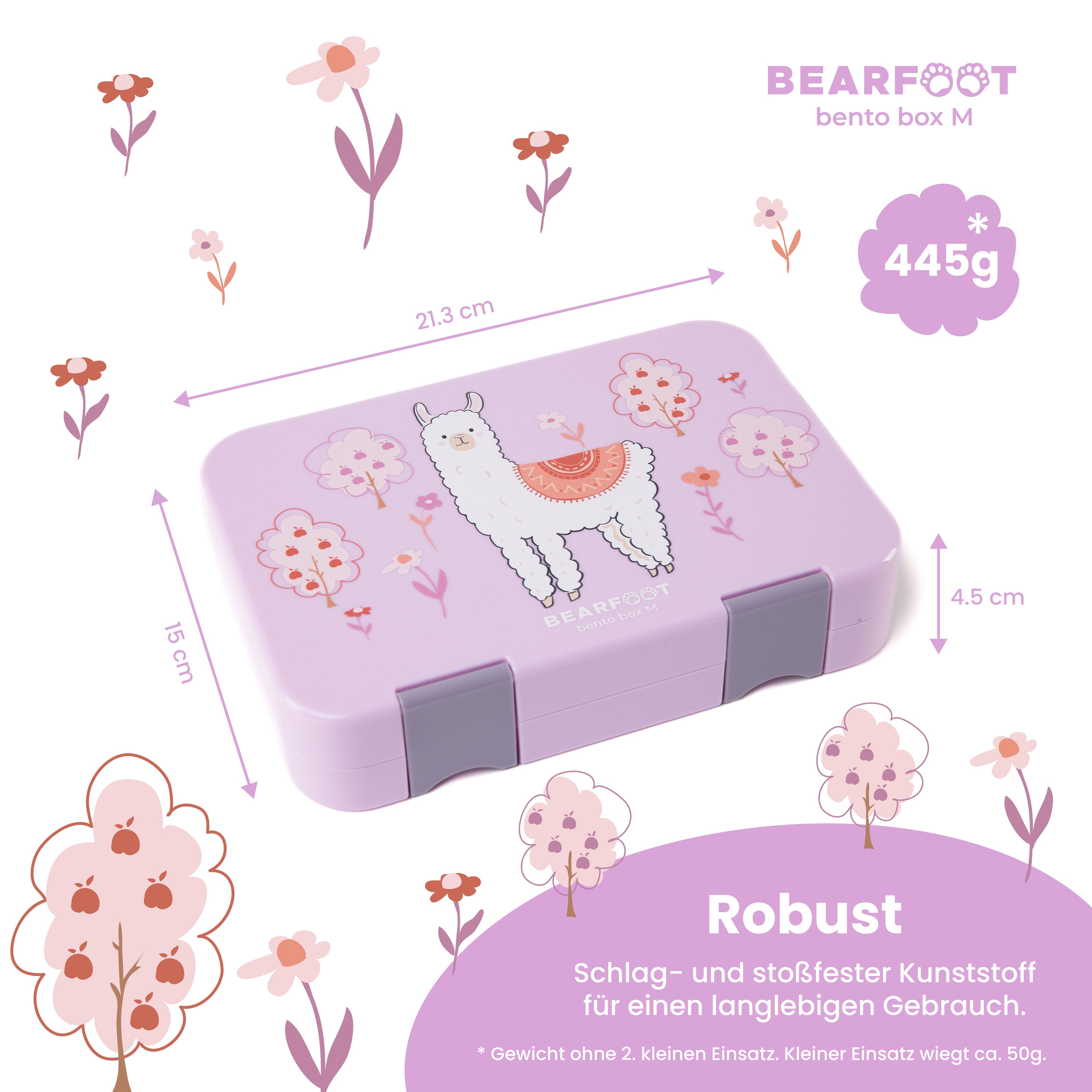 Brotdose Kinder mit Fächern, Lunchbox, Bento box - Lama Lila