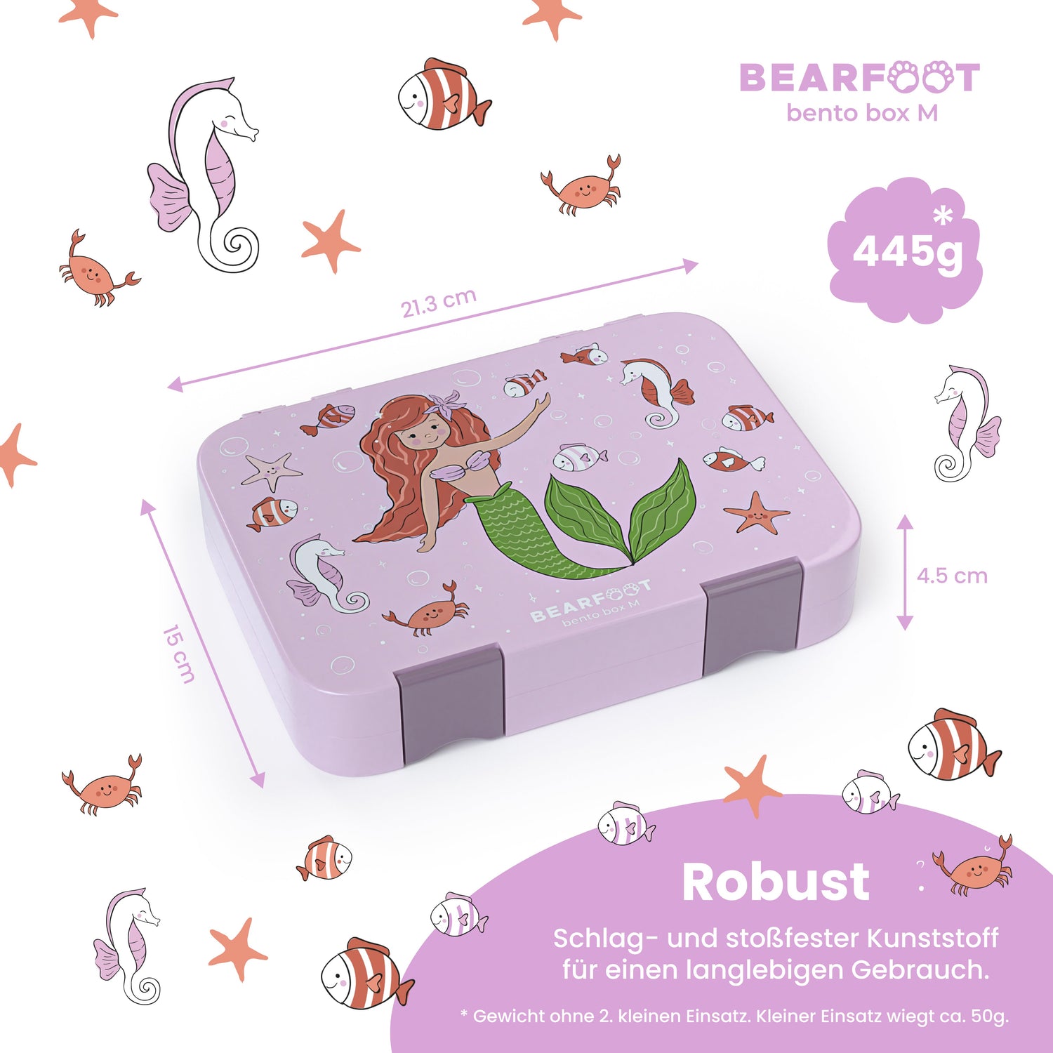 Fiambrera infantil con compartimentos, lonchera, bento box-sirena