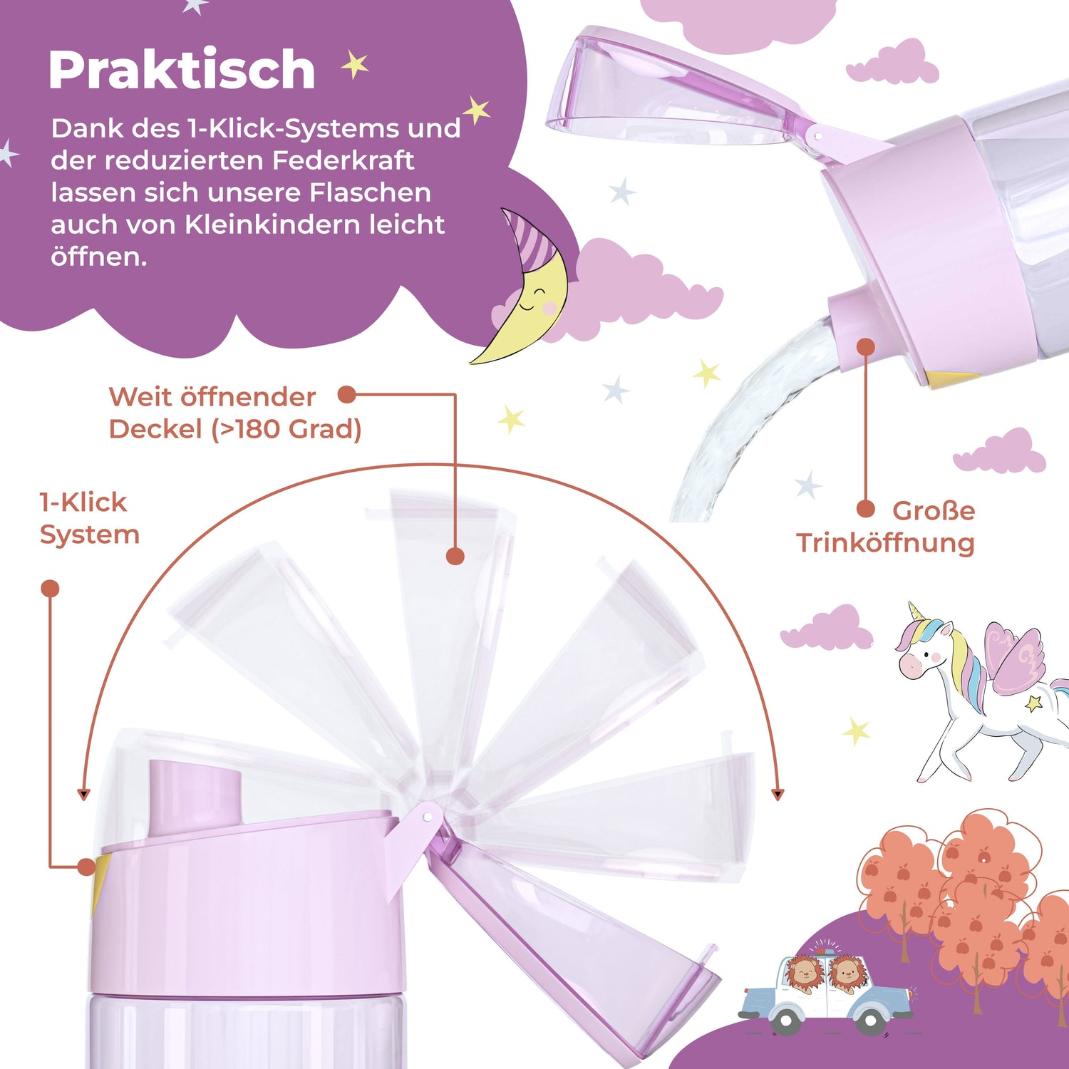 Unicorn Bundle - Bento Box M &amp; drikkeflaske 450ml &amp; isoleret flaske 400ml