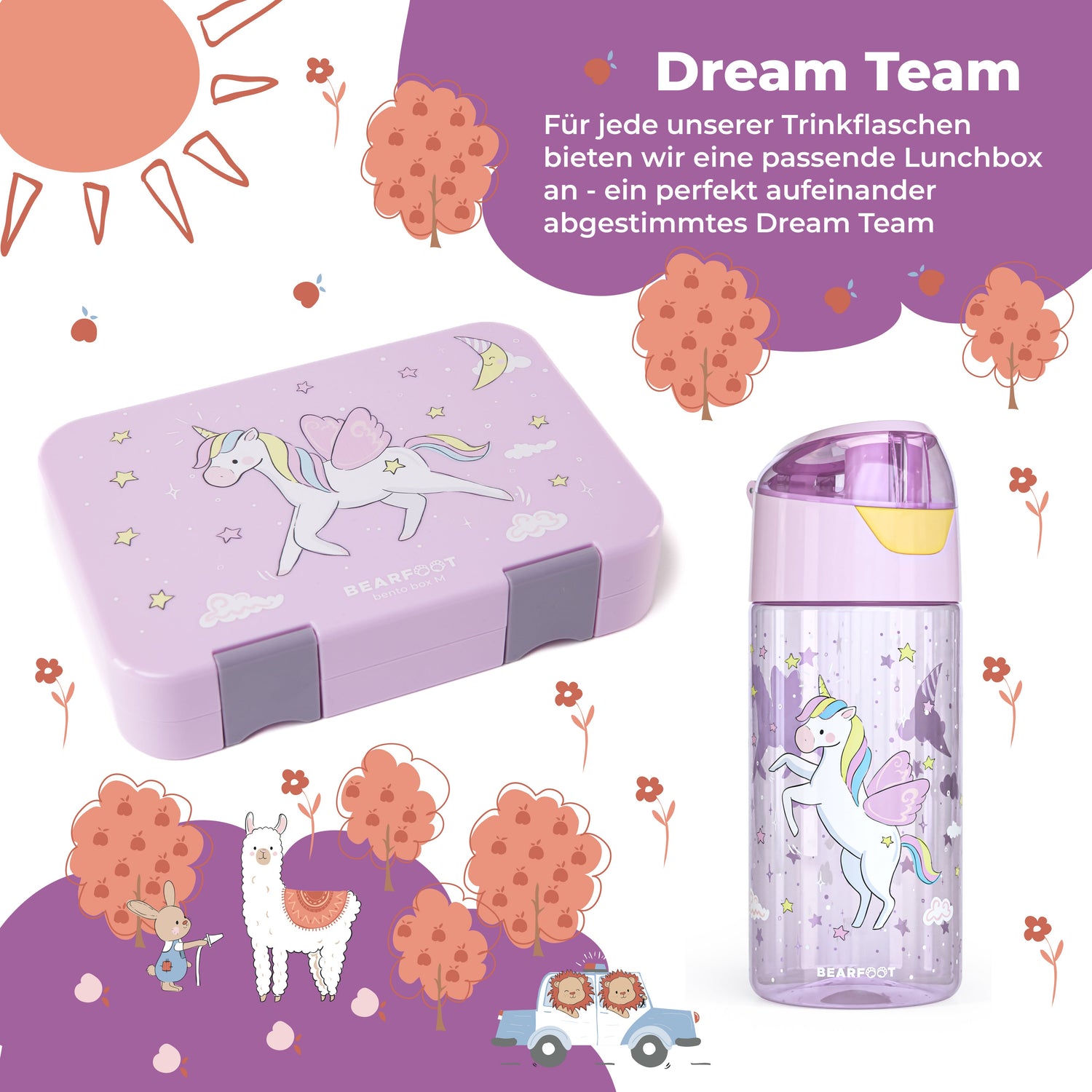 Unicorn Bundel - Bento Box M &amp; Drinkfles 450ml