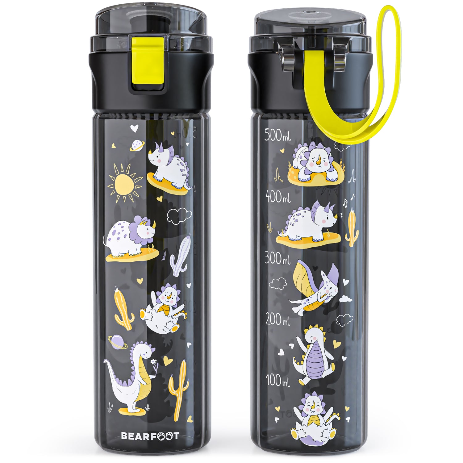 Kinderdrinkfles, 500 ml, licht - dinosaurussen zwart