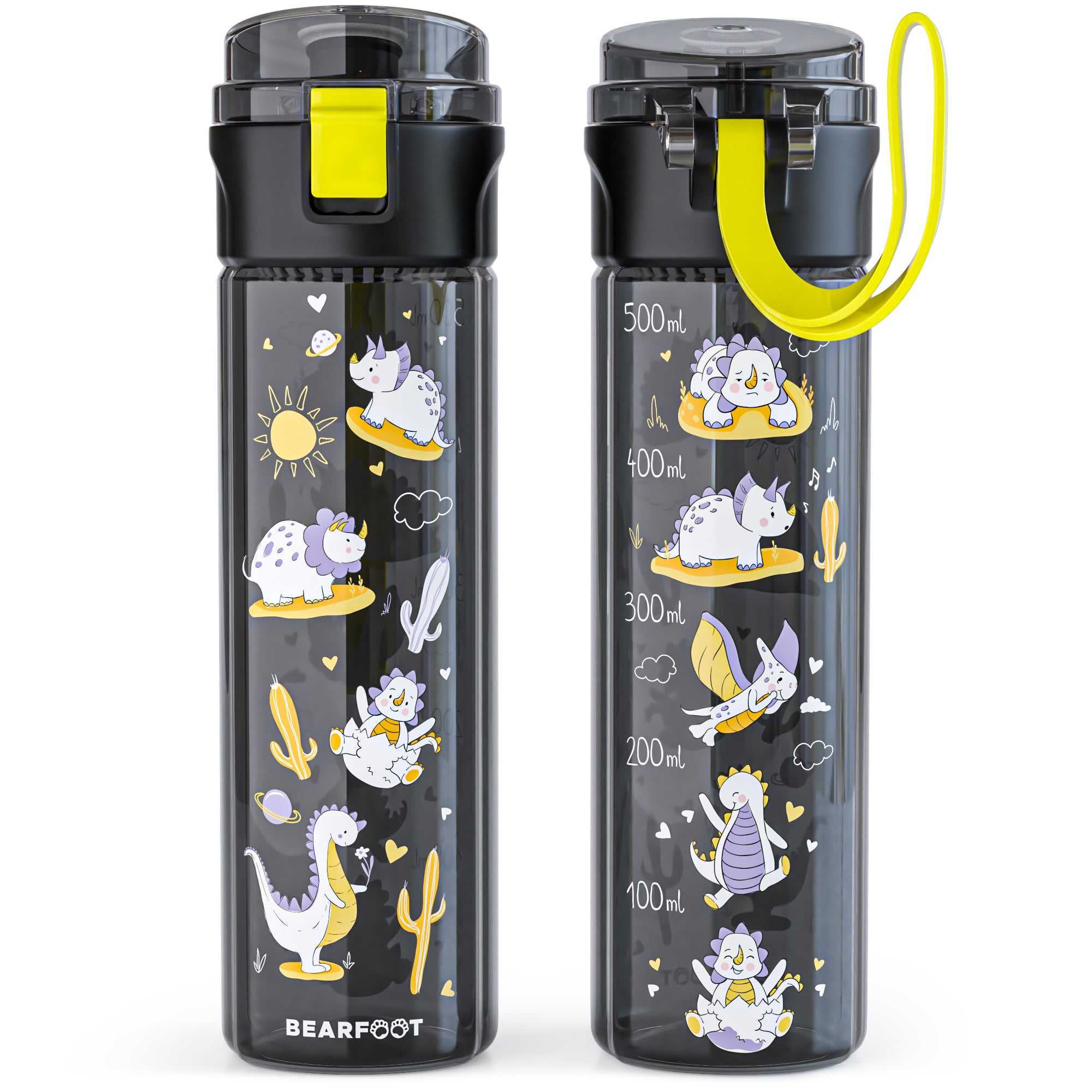 Kinderdrinkfles, 500 ml, licht - dinosaurussen zwart