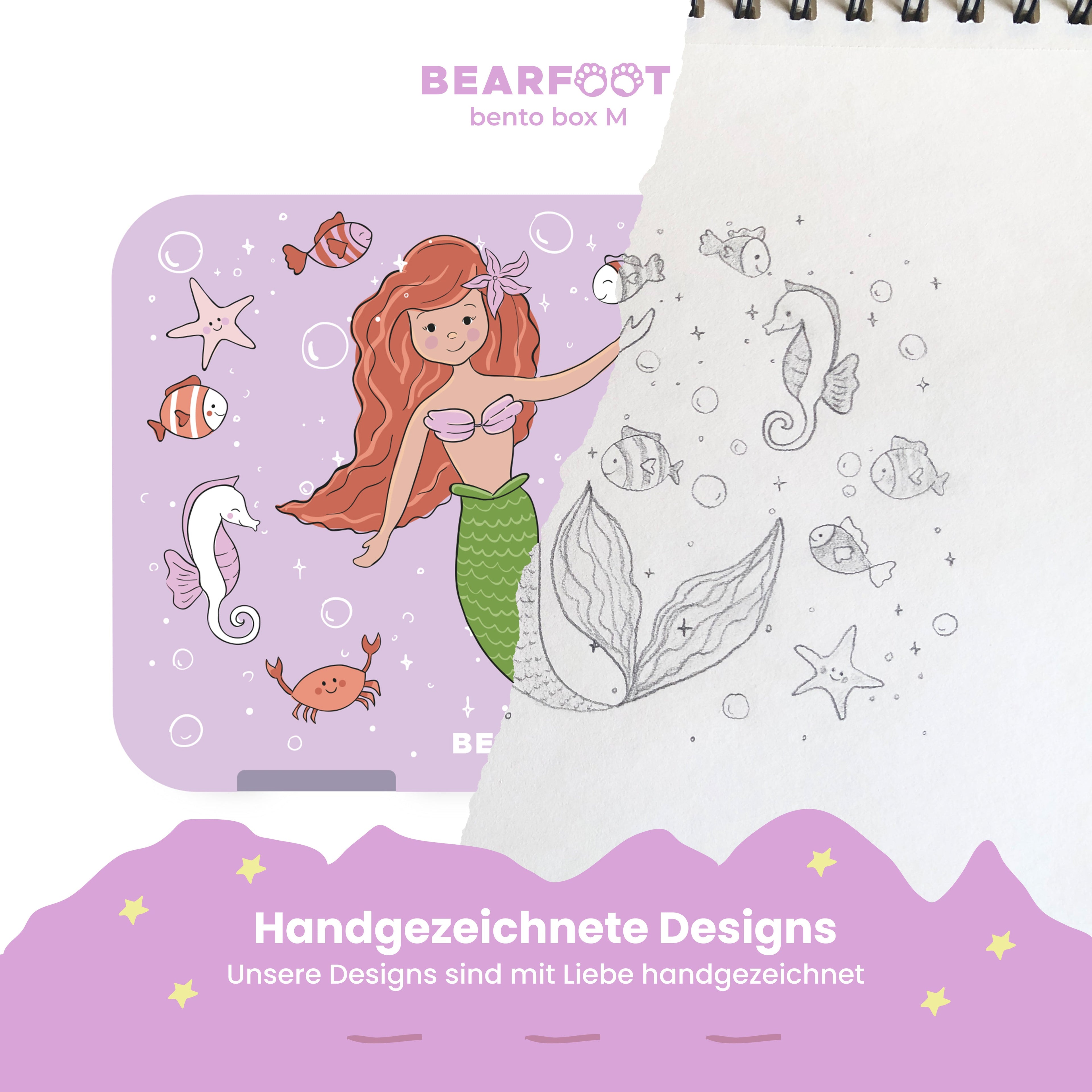 Fiambrera infantil con compartimentos, lonchera, bento box-sirena