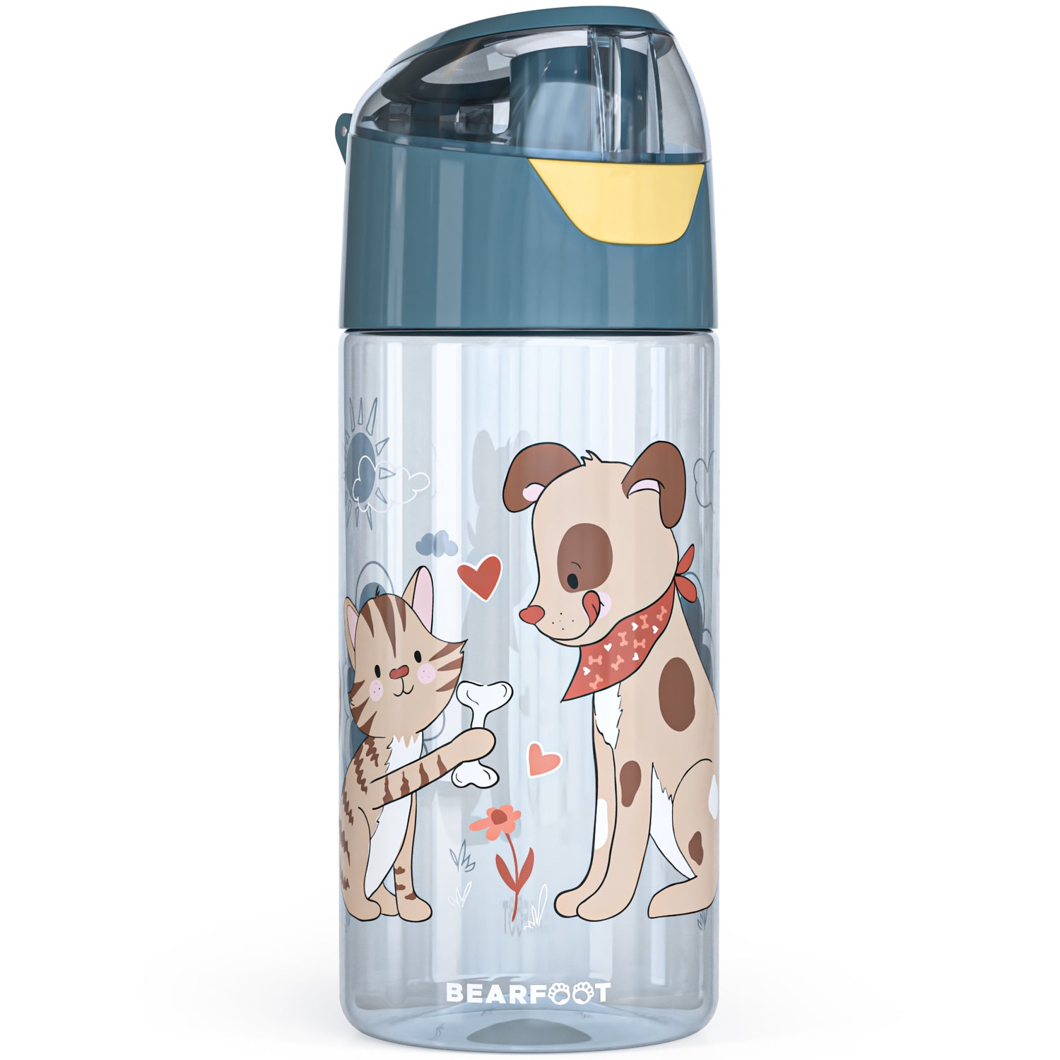 Gourde gourde légère pour enfants - chien et chat bleu