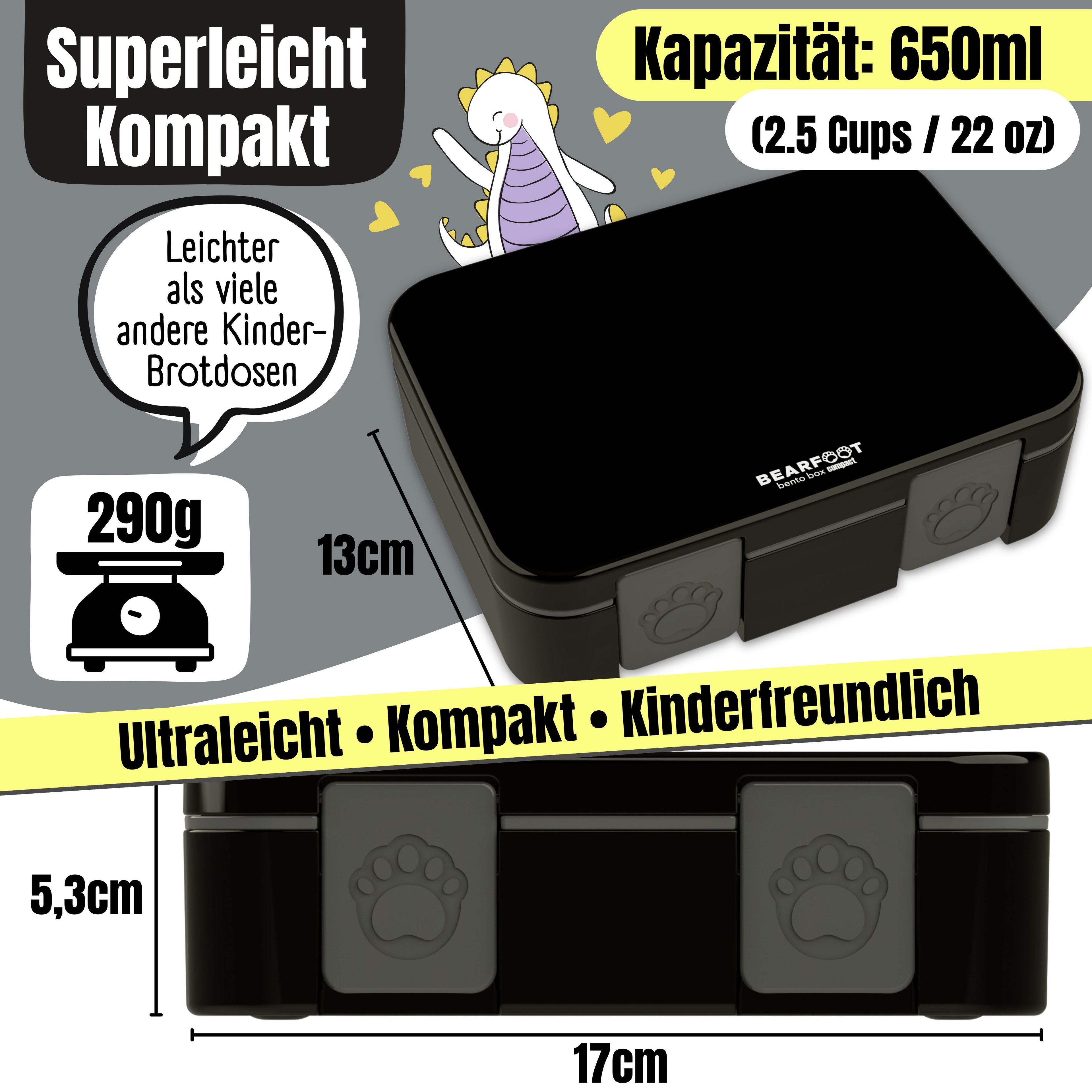 Brotdose mit Fächern, leicht &amp; auslaufsicher - schwarz