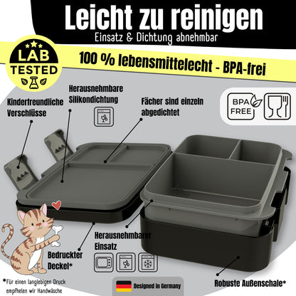Brotdose mit Fächern, leicht &amp; auslaufsicher - Dinos schwarz
