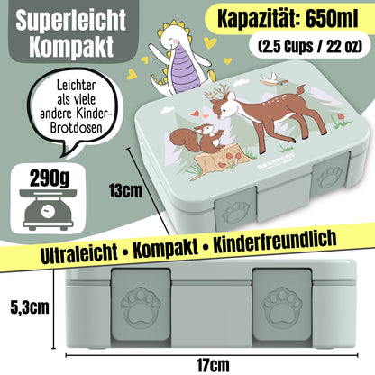 Brotdose mit Fächern, leicht &amp; auslaufsicher - Reh Salbei