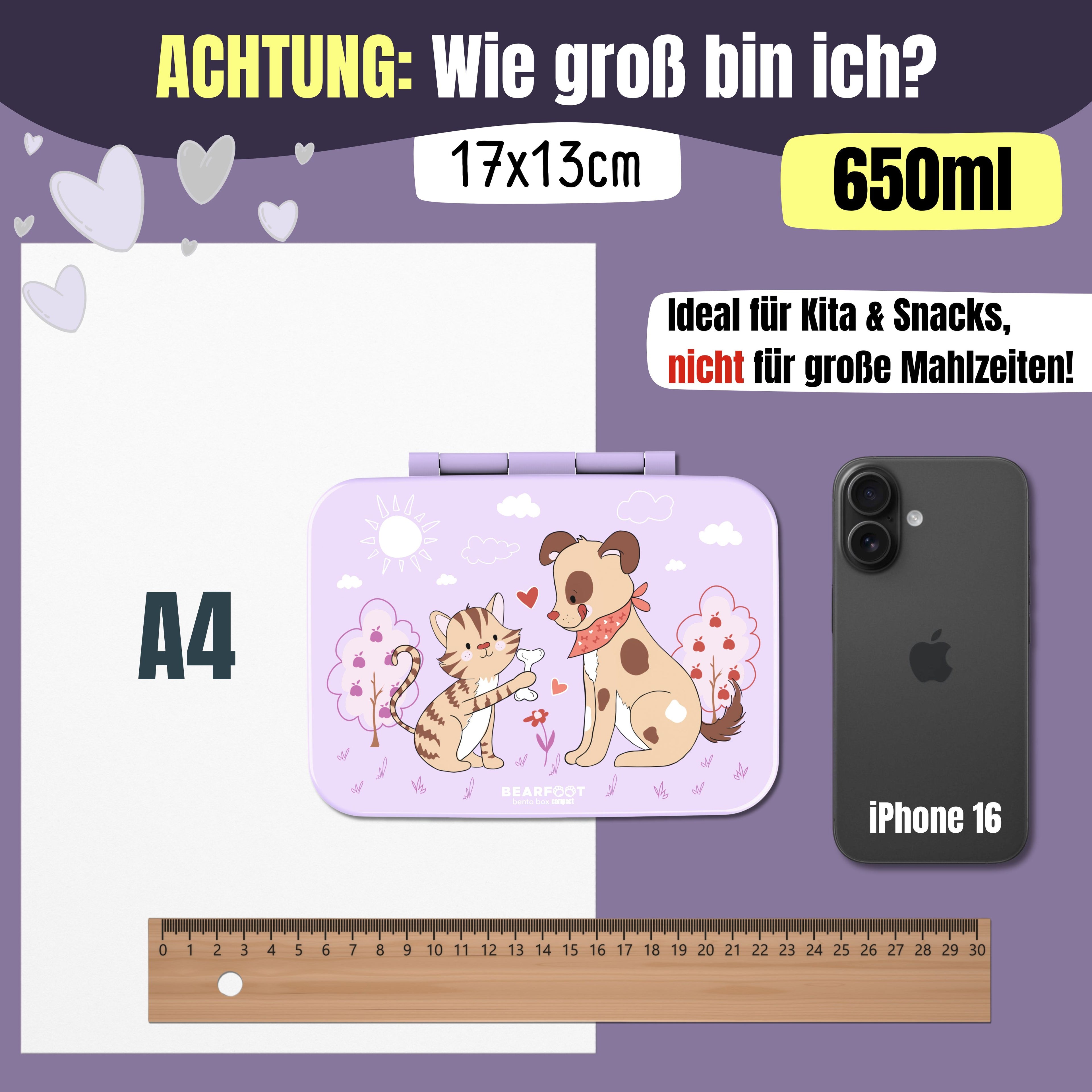 Brotdose mit Fächern, auslaufsicher - Hund &amp; Katze lila