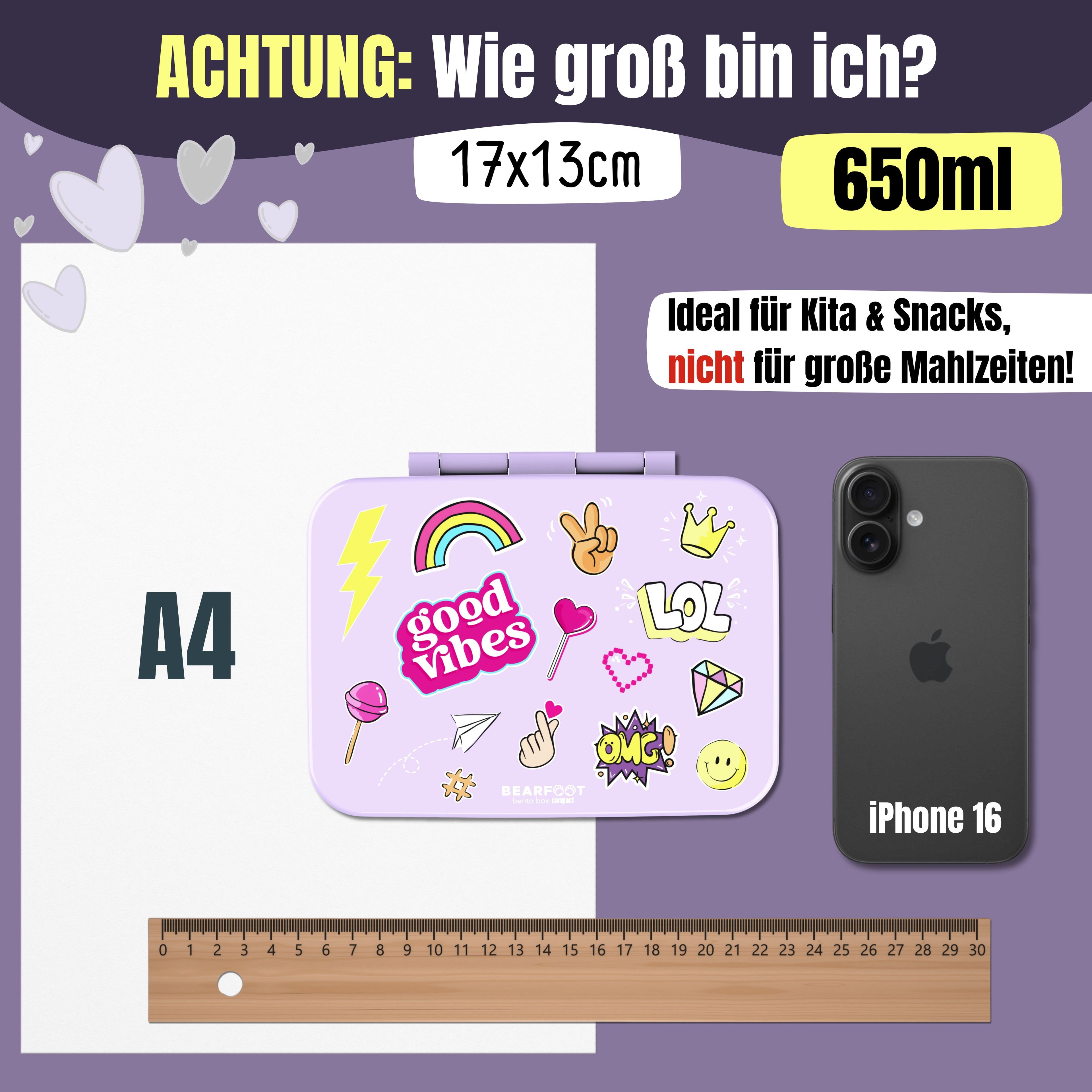 Brotdose mit Fächern, leicht &amp; auslaufsicher - Sticker lila