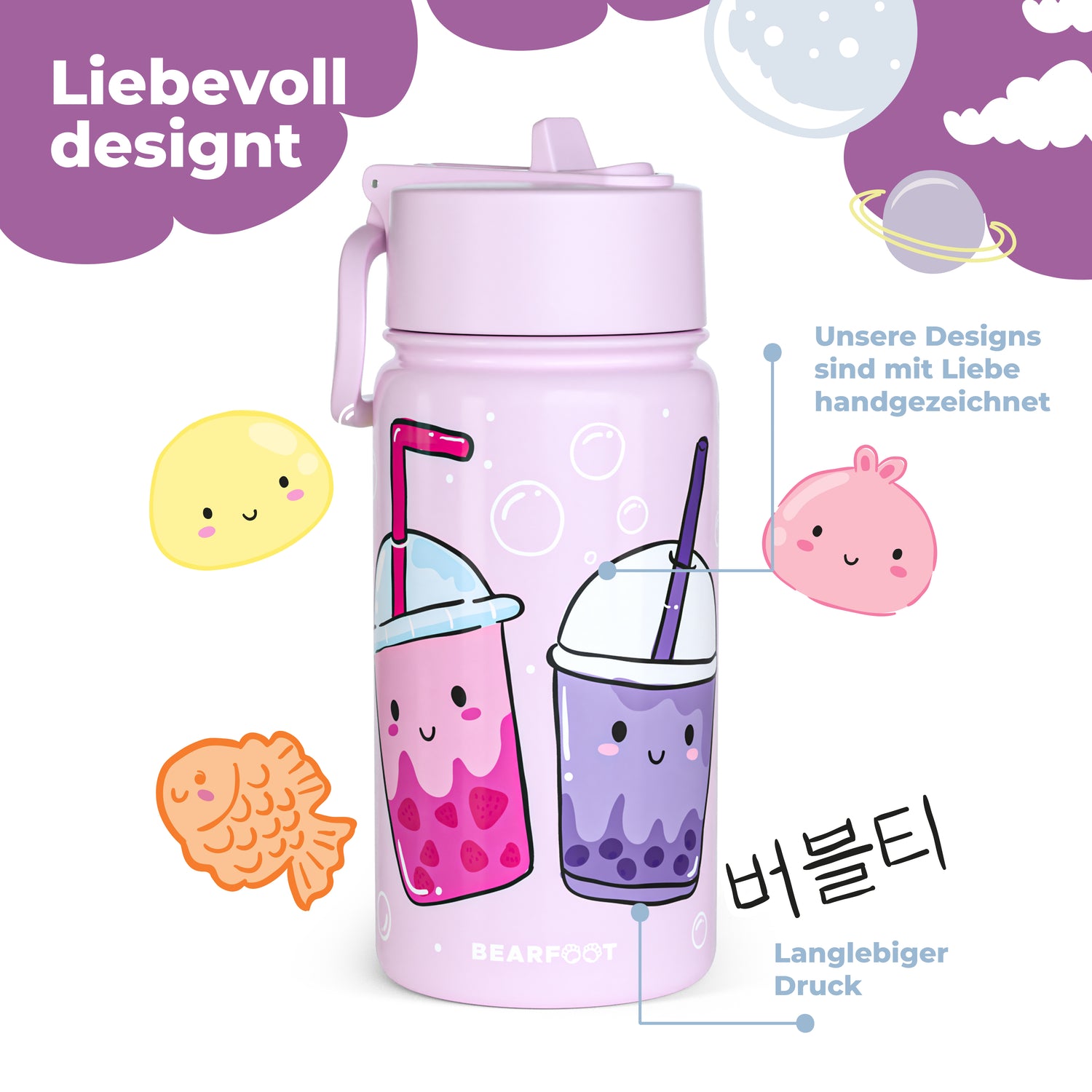 Thermo Kinder Trinkflasche Edelstahl - BubbleTea lila
