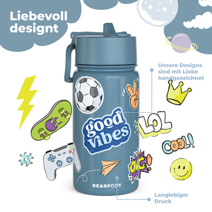 Thermo Kinder Trinkflasche Edelstahl - Sticker lila