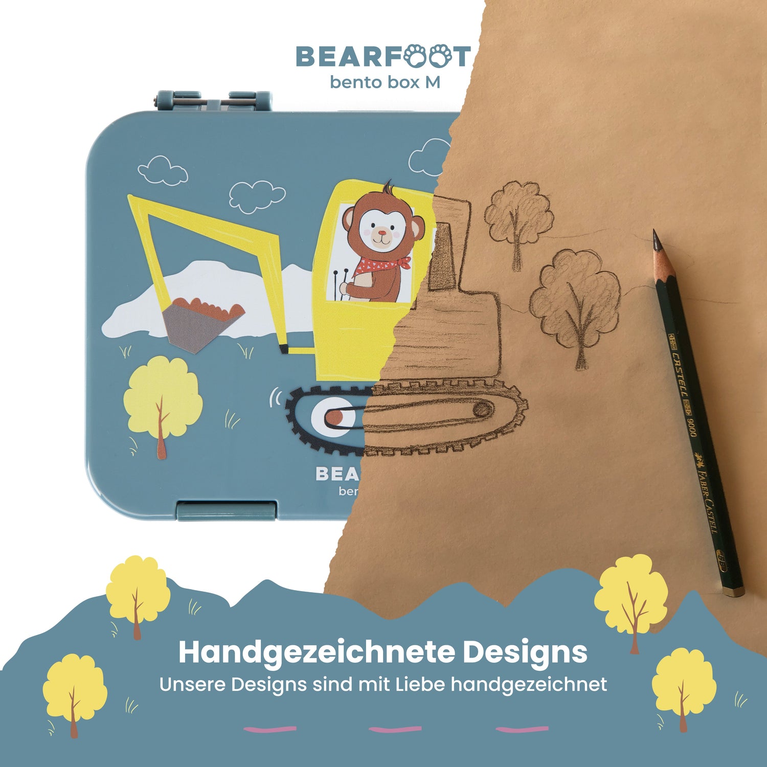 Brotdose Kinder mit Fächern, Lunchbox, Bento box - Affe blau