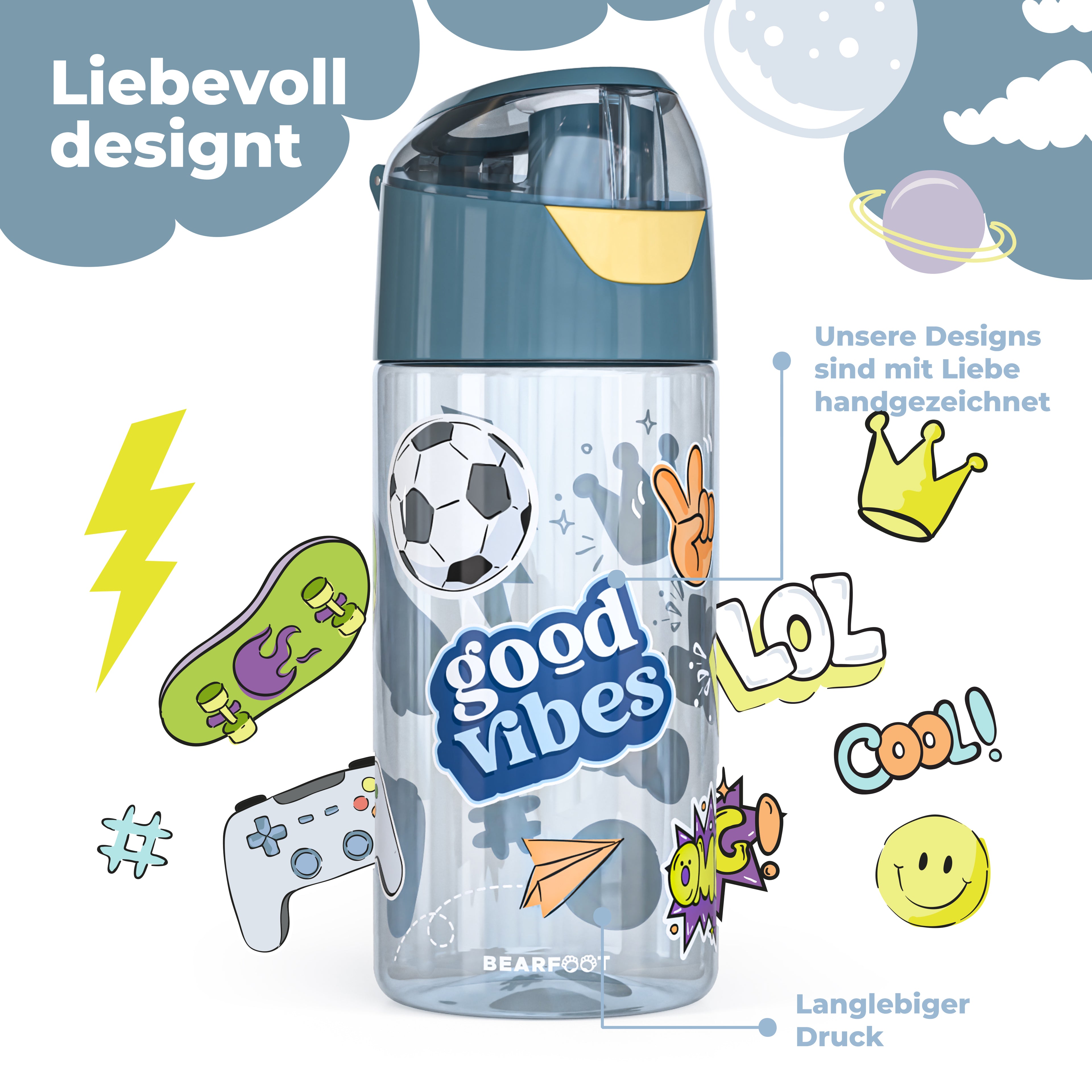 Trinkflasche Kinder leichte Wasserflasche - Sticker blau
