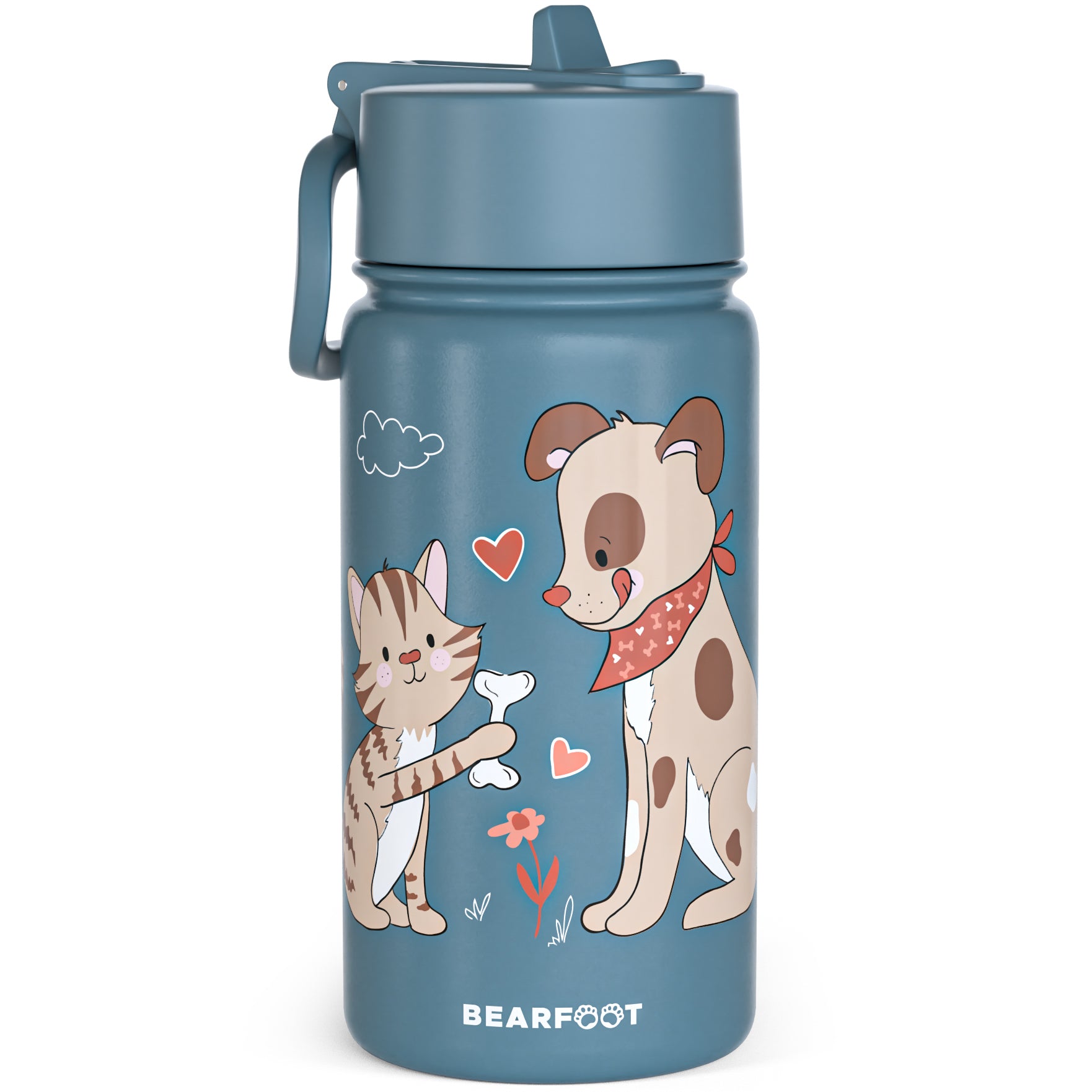 Botella térmica para niños de acero inoxidable - perro y gato azul