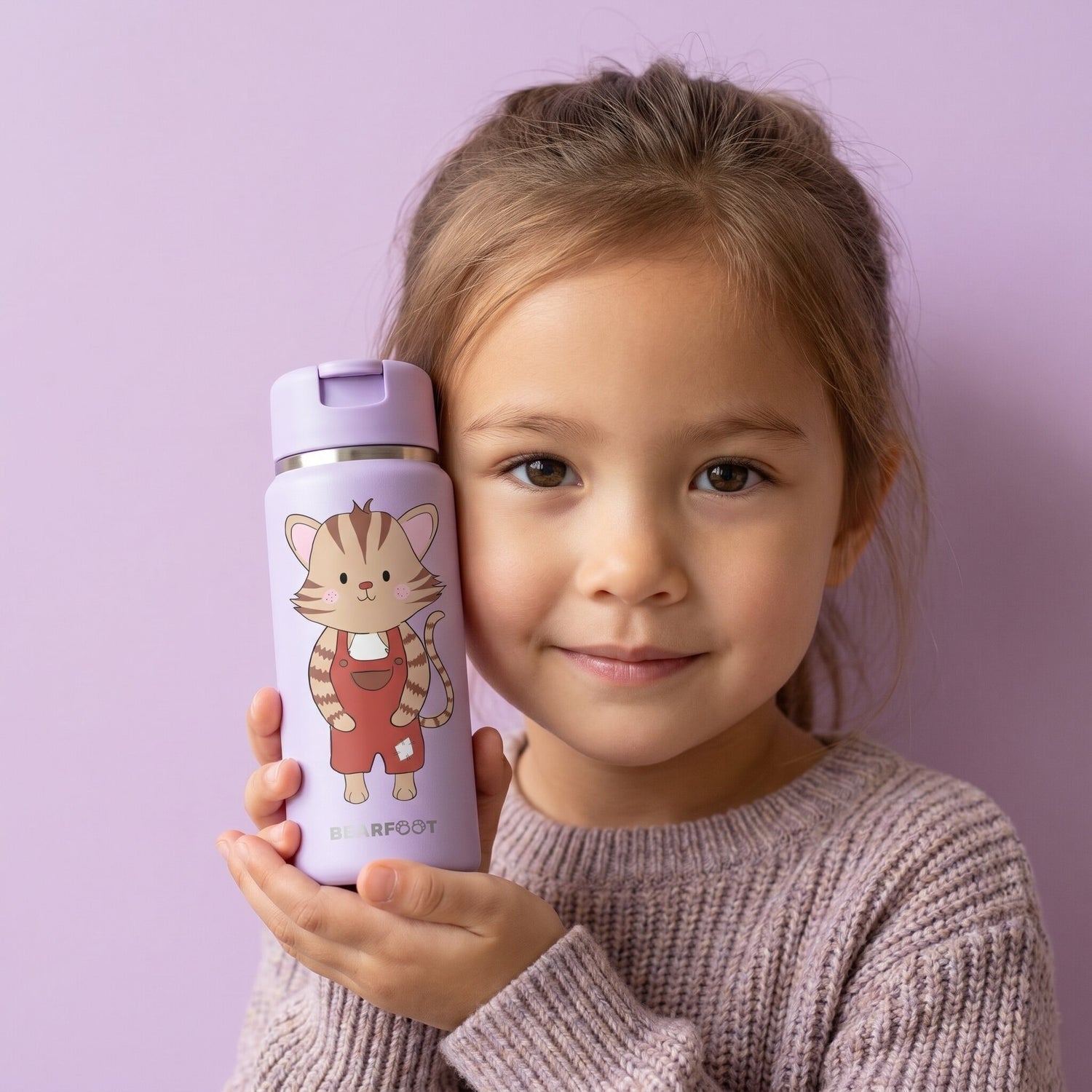 TINY Thermo Kinder Trinkflasche Edelstahl - Katze lila