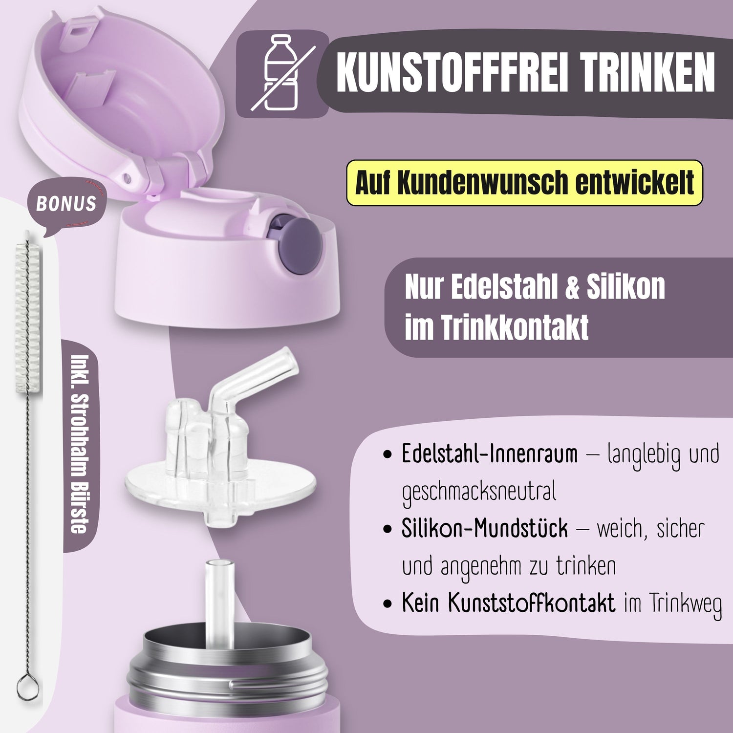 Thermo Kinder Trinkflasche Edelstahl - Hund &amp; Katze lila