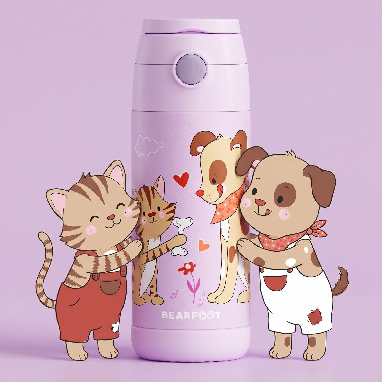 Thermo Kinder Trinkflasche Edelstahl - Hund &amp; Katze lila