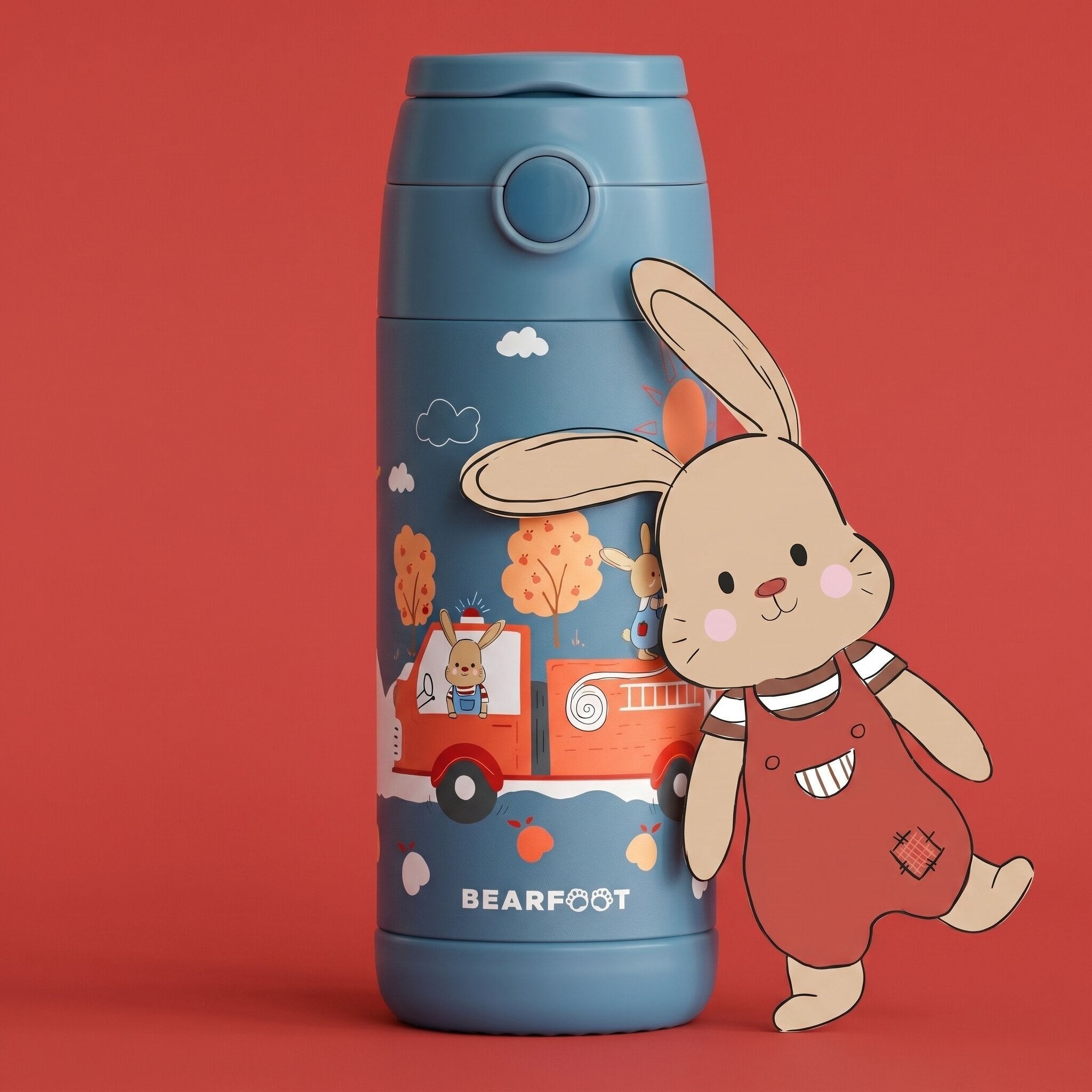 Thermo Kinder Trinkflasche Edelstahl - Feuerwehr Hase blau
