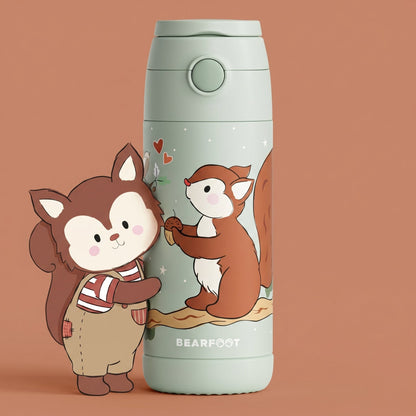 Thermo Kinder Trinkflasche Edelstahl - Eichhörnchen grün