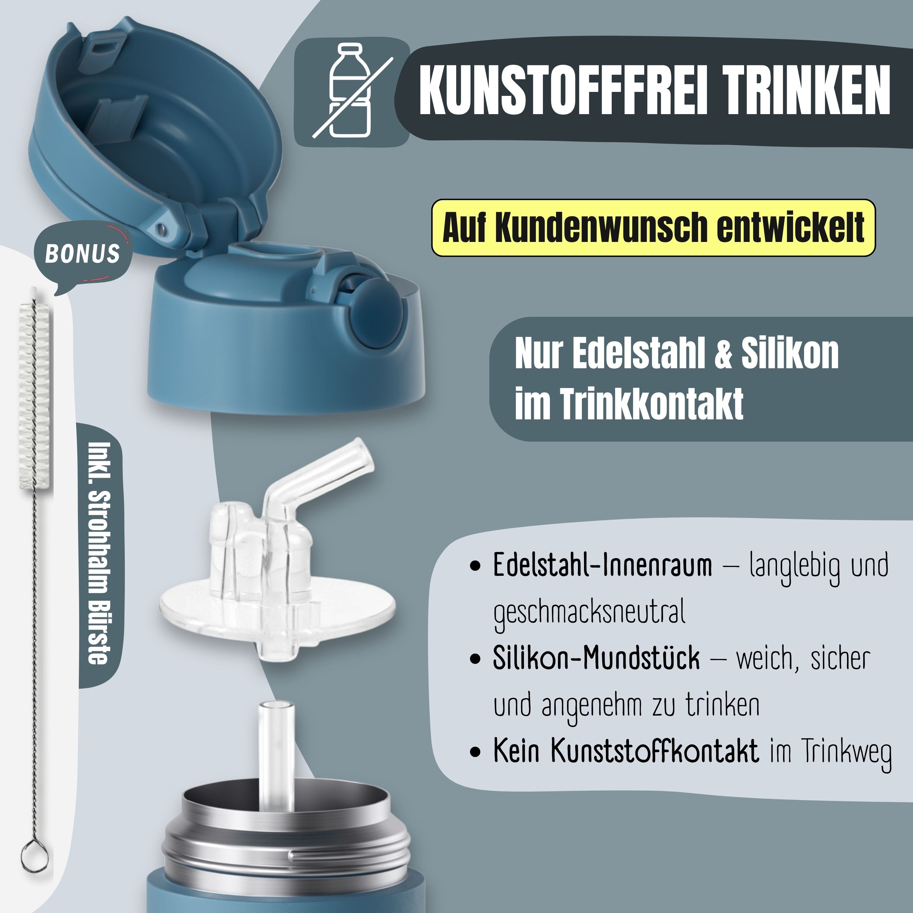 Thermo Kinder Trinkflasche Edelstahl - Sticker blau