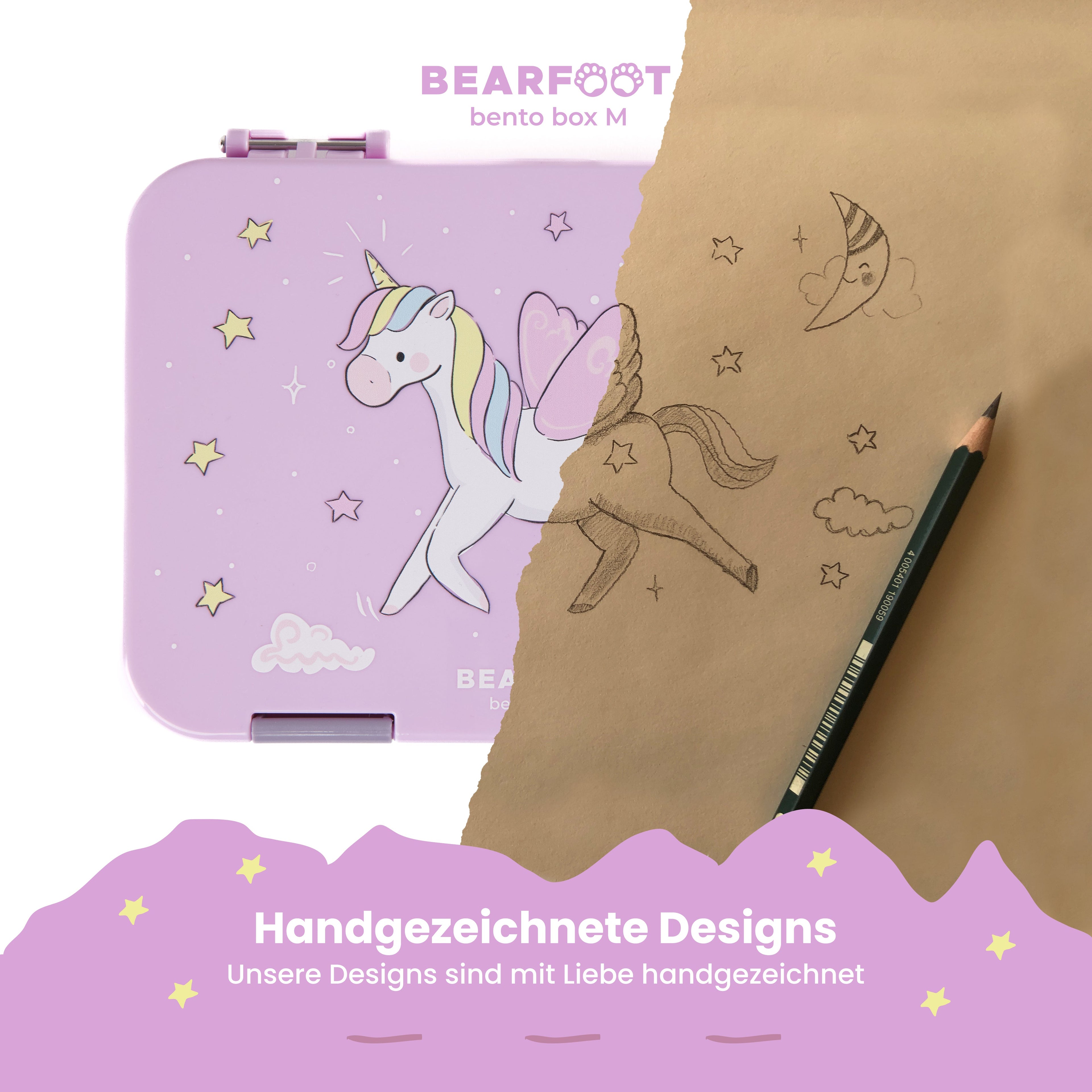 Paquete Unicornio: Bento Box M, botella para beber de 450 ml y botella aislante de 400 ml