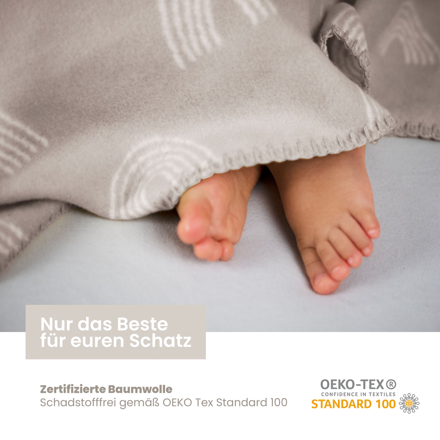 Babydecke Bio Baumwolle, Made in Germany, Regenbogen - braun