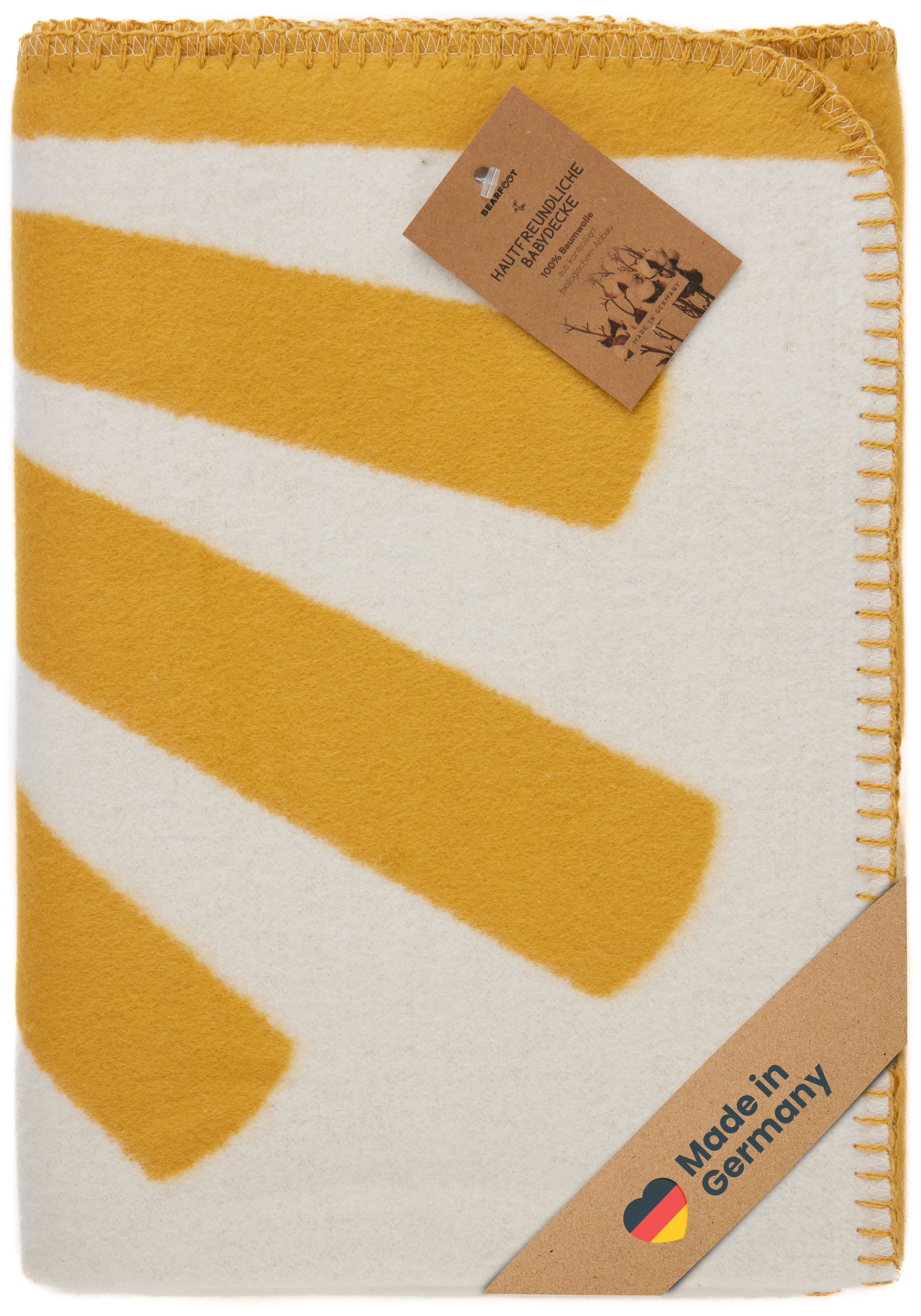 Couverture pour bébé en coton biologique, fabriquée en Allemagne, jaune soleil
